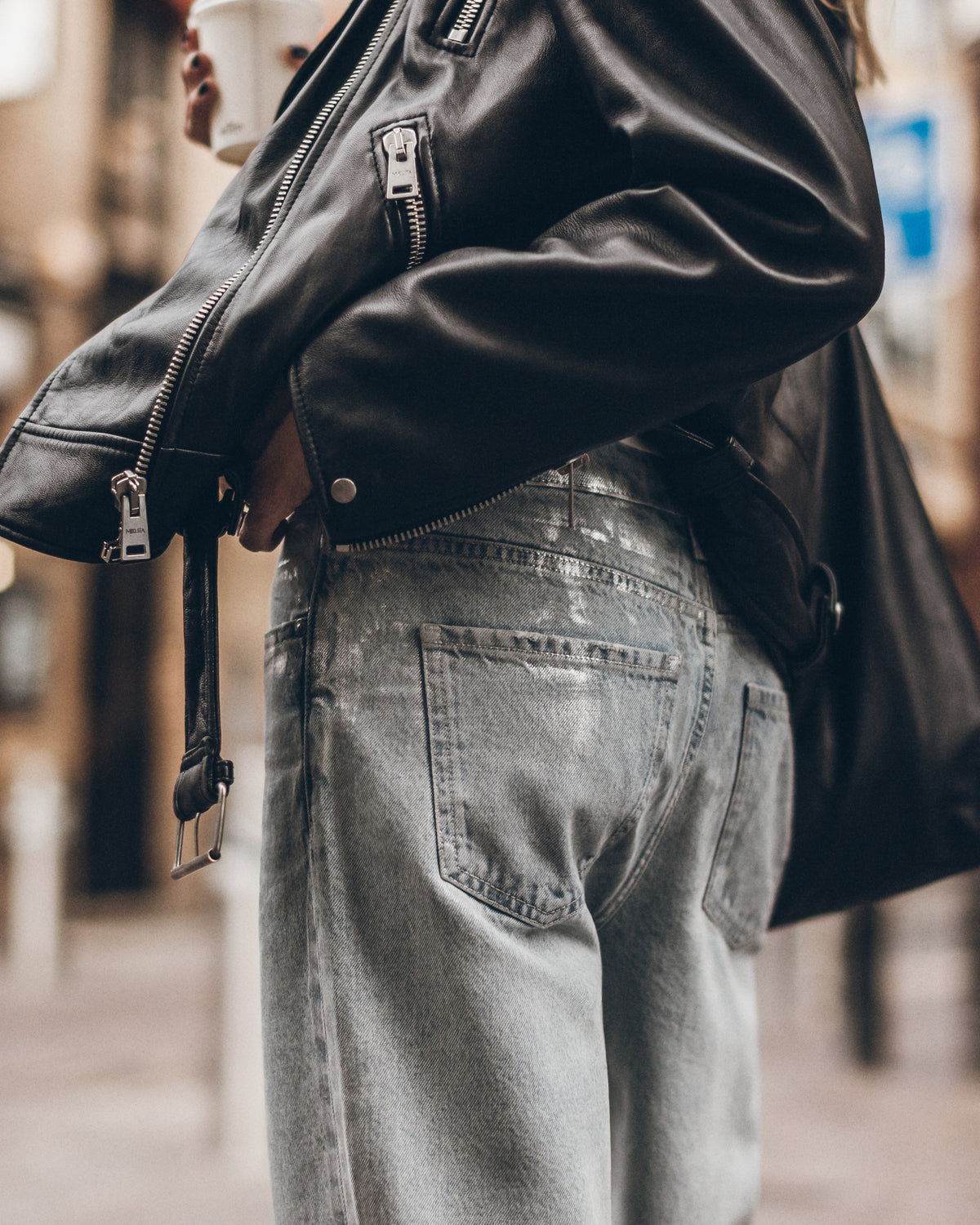The Metallic Straight Slit Jeans