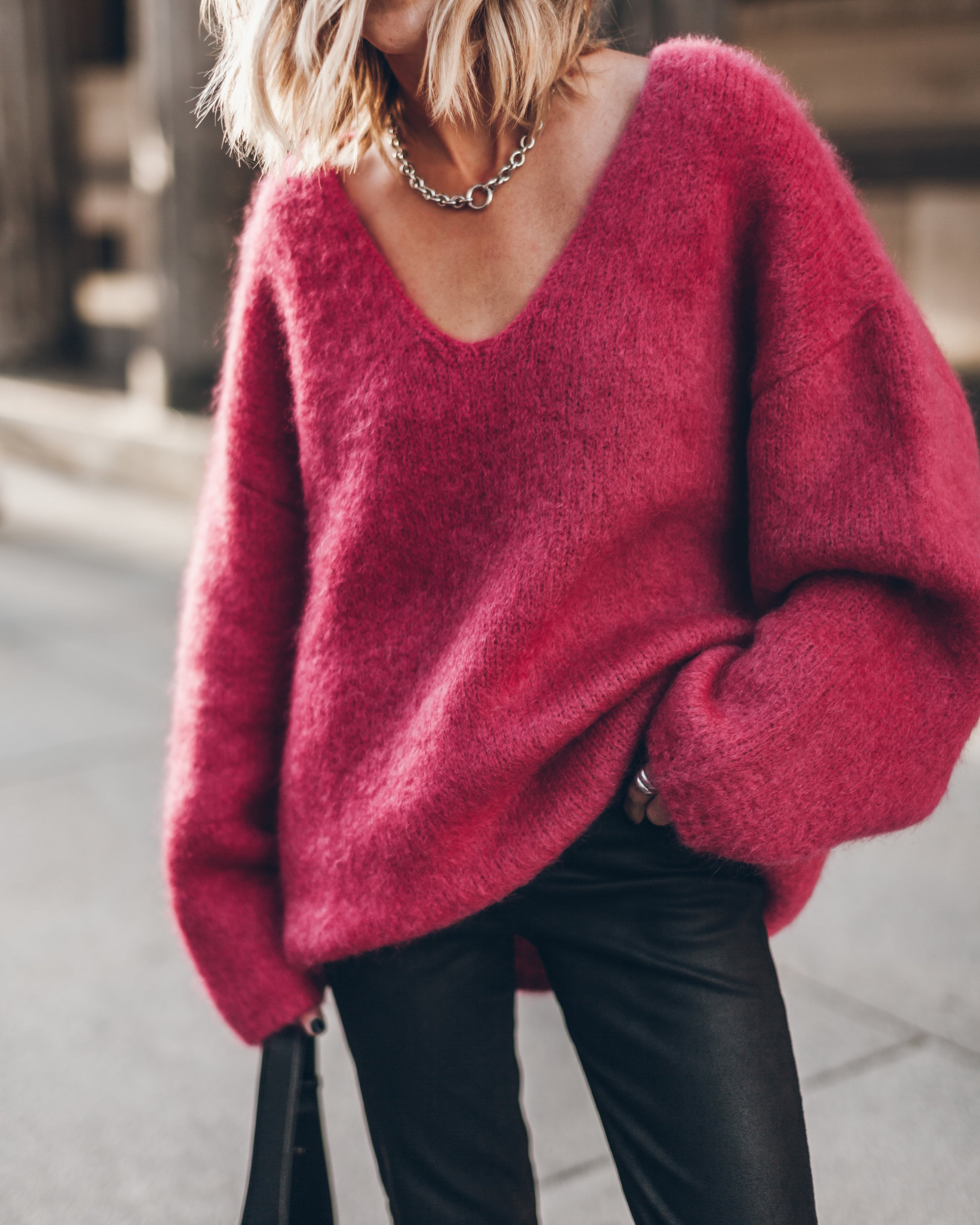 The Pink Deep V Mohair Knitted Sweater