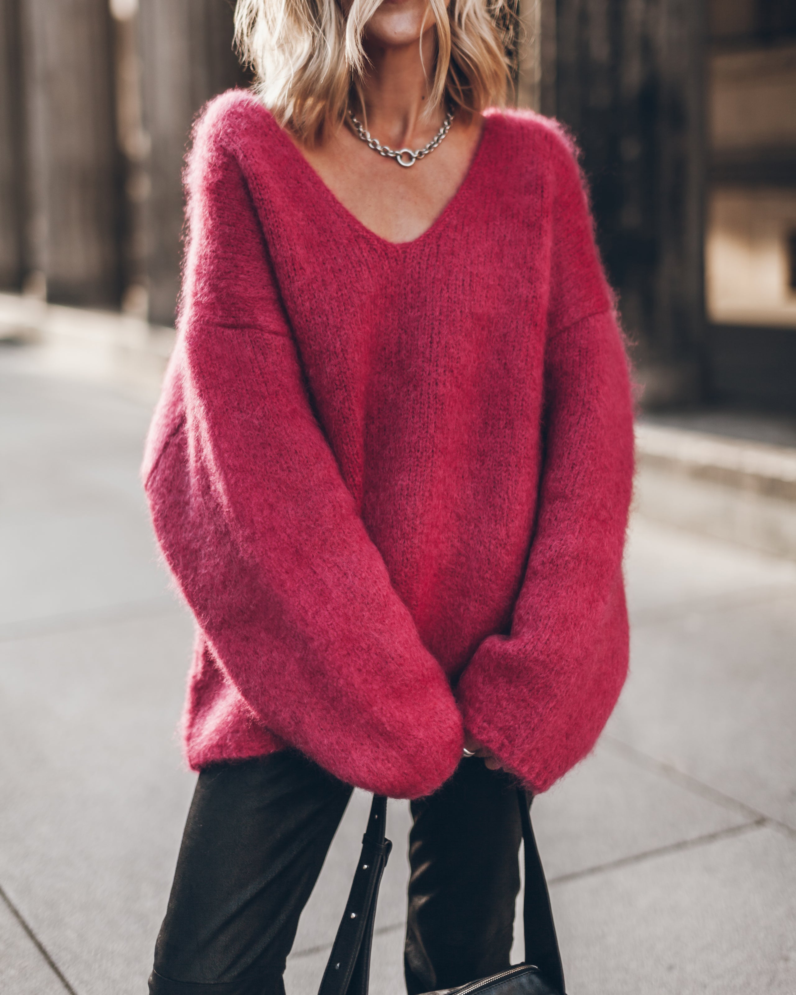The Pink Deep V Mohair Knitted Sweater