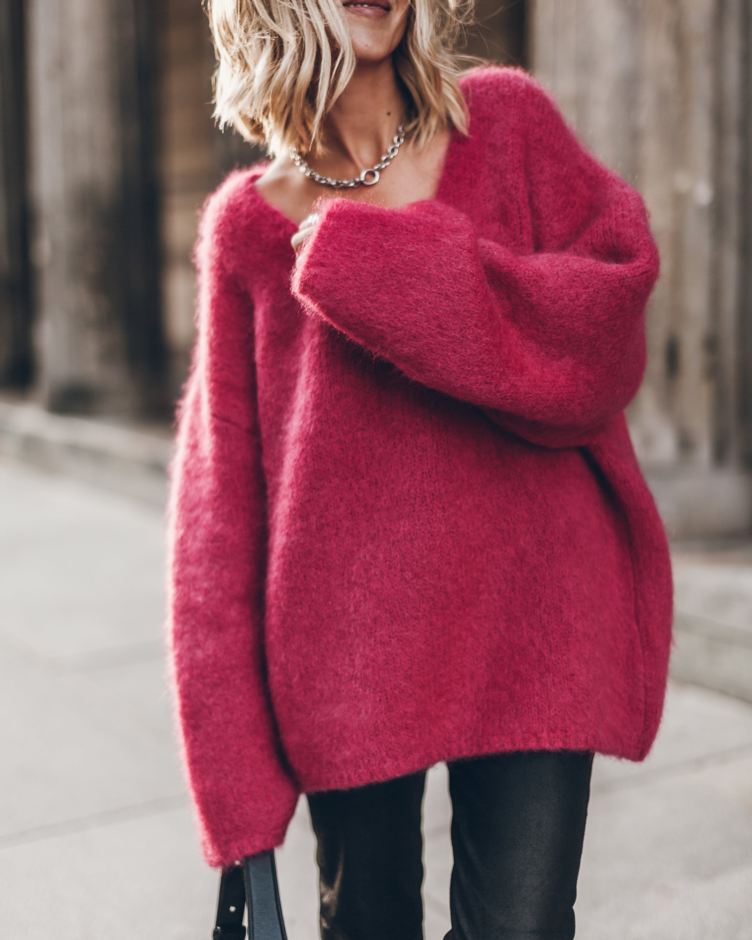 The Pink Deep V Mohair Knitted Sweater