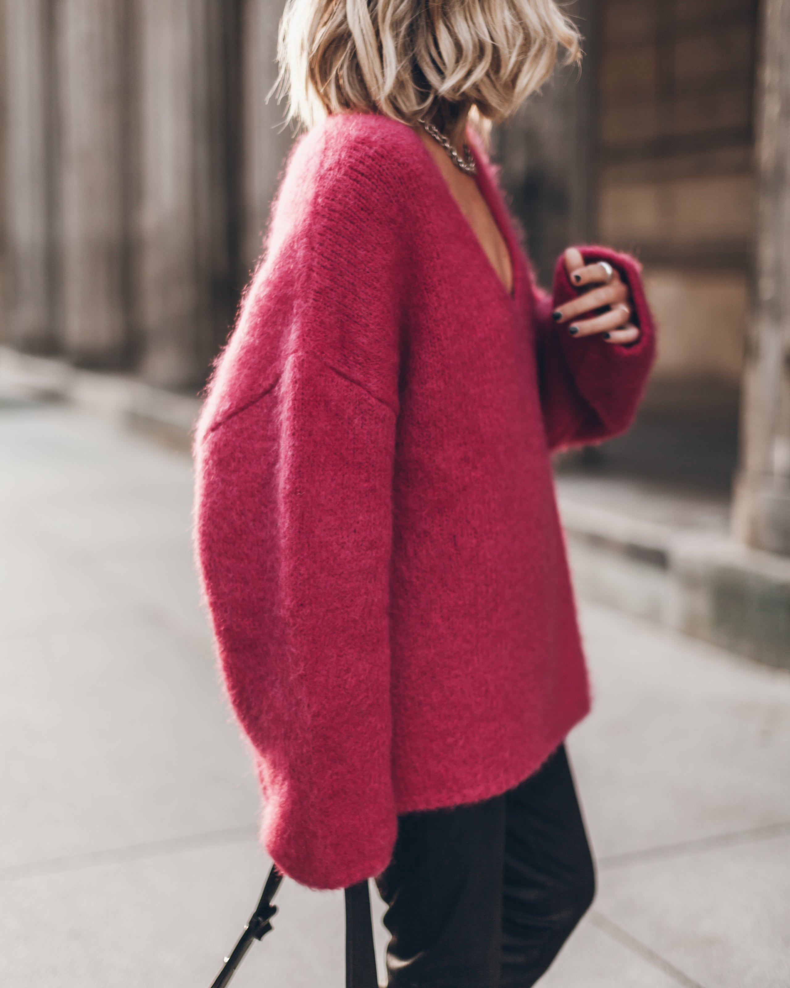 The Pink Deep V Mohair Knitted Sweater