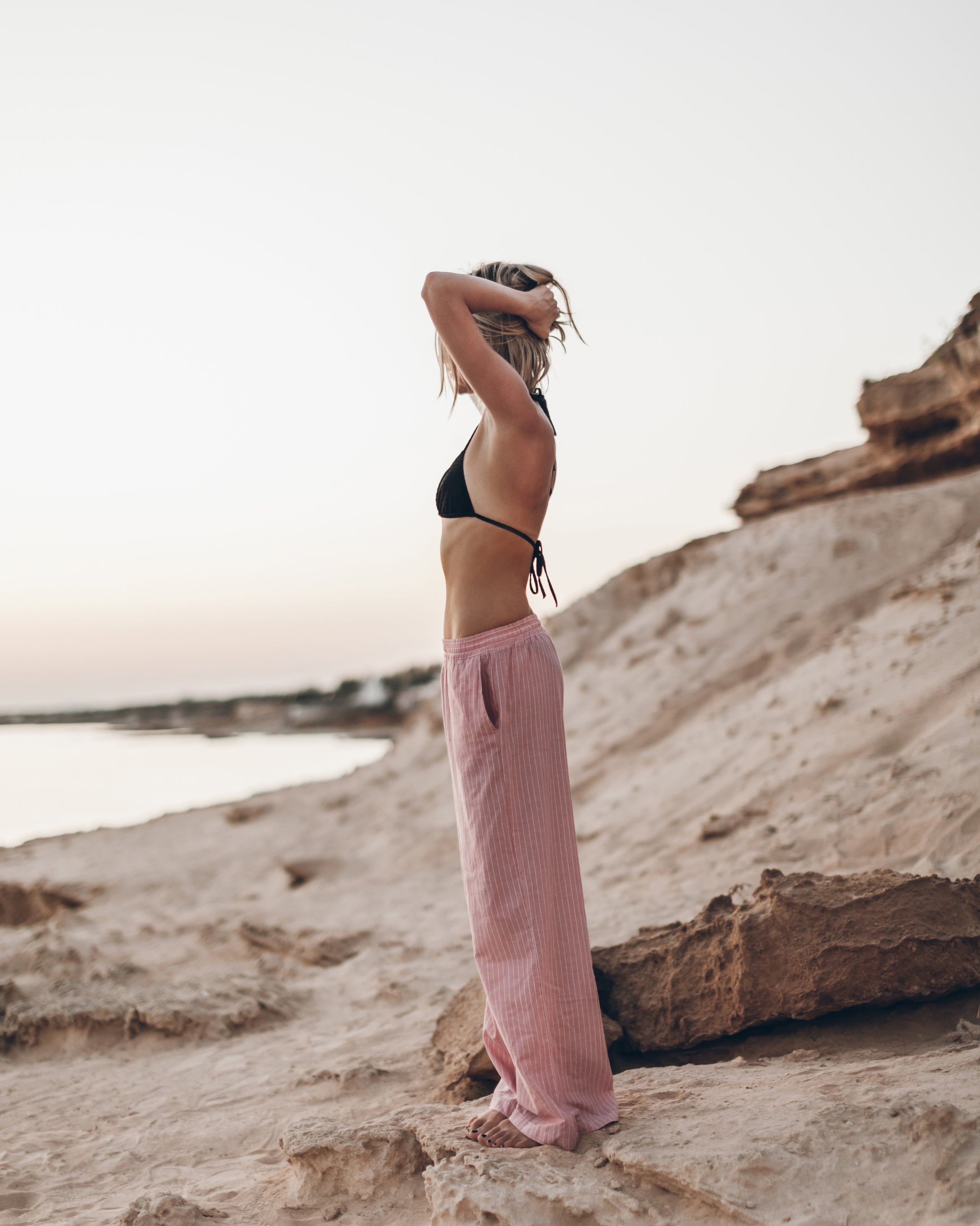 The Pink Striped Pants The Black Triangle Bikini Top - Product photo