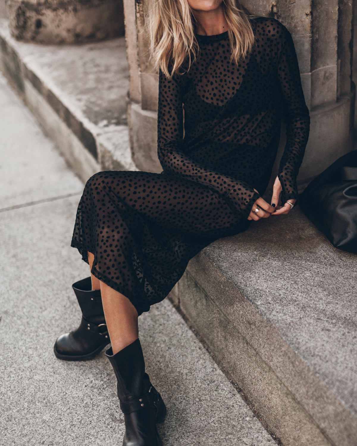 The Black Printed Mesh Dress