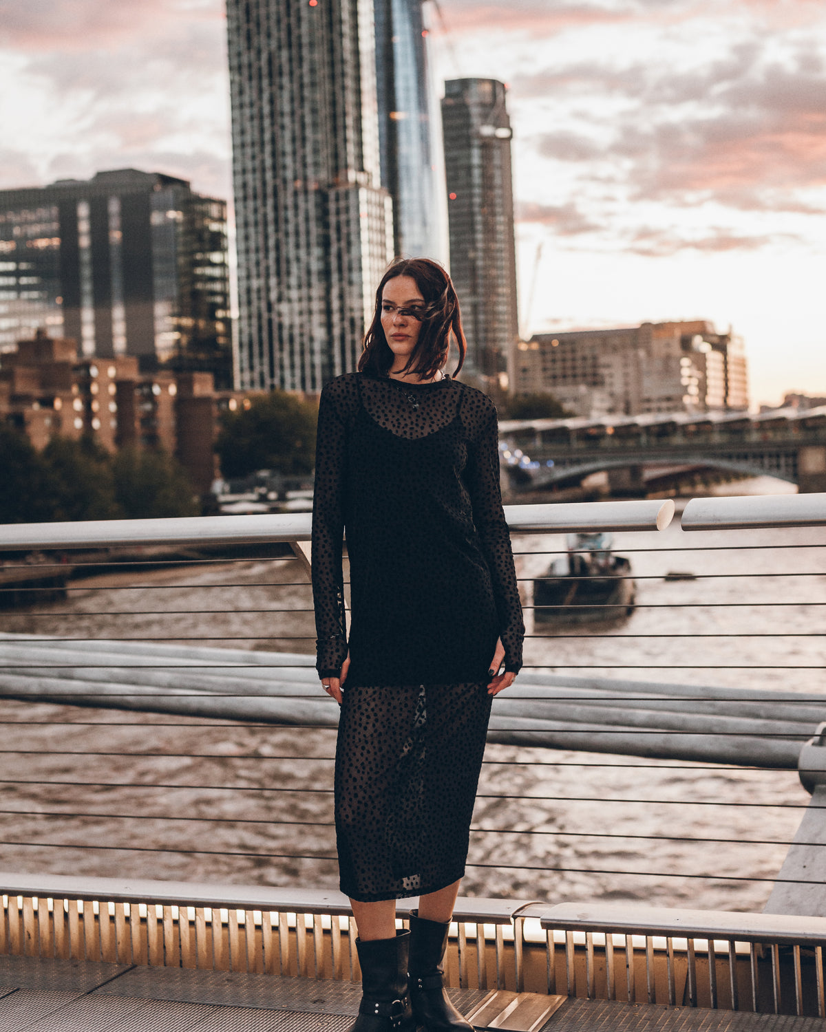 The Black Printed Mesh Dress