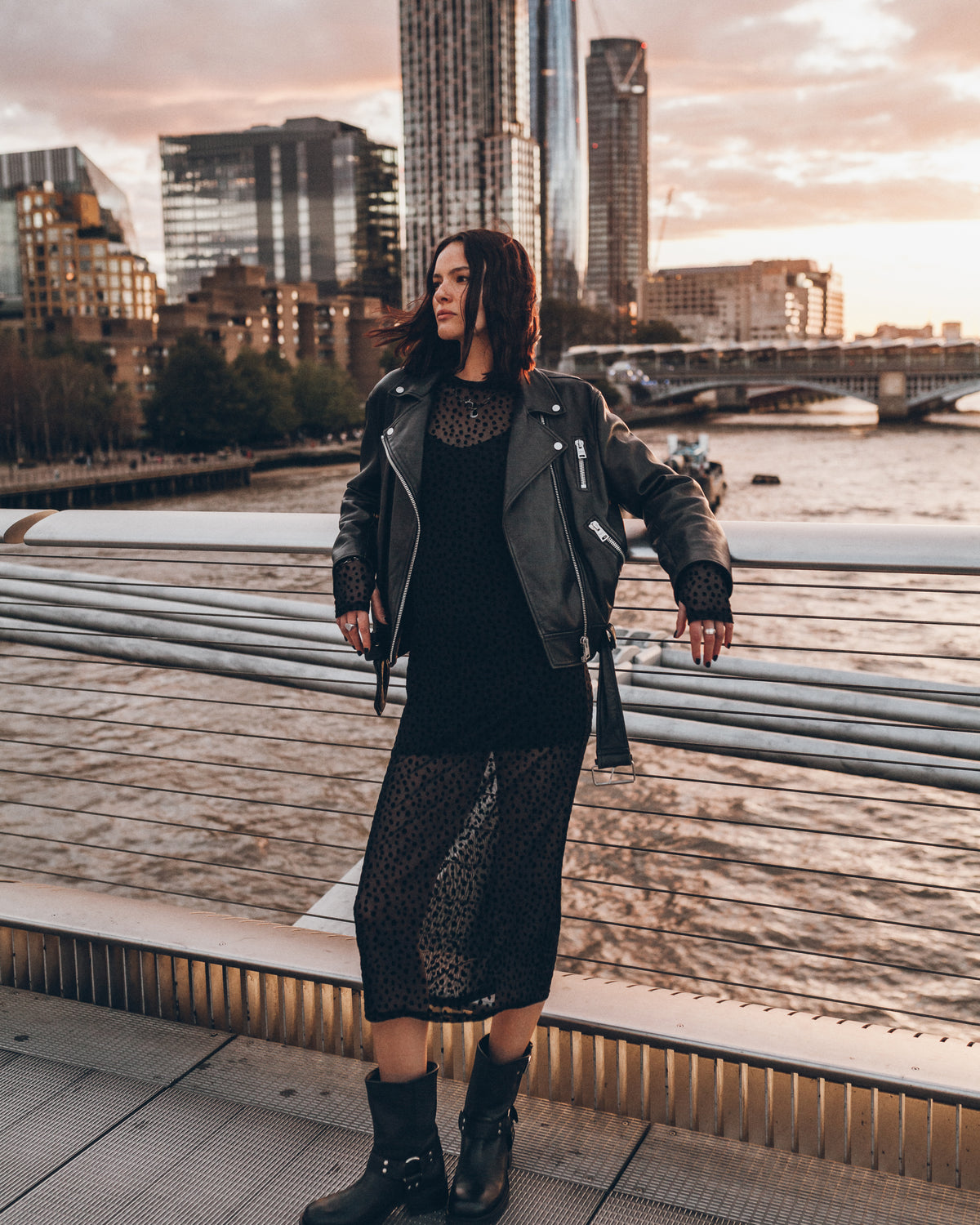 The Black Printed Mesh Dress