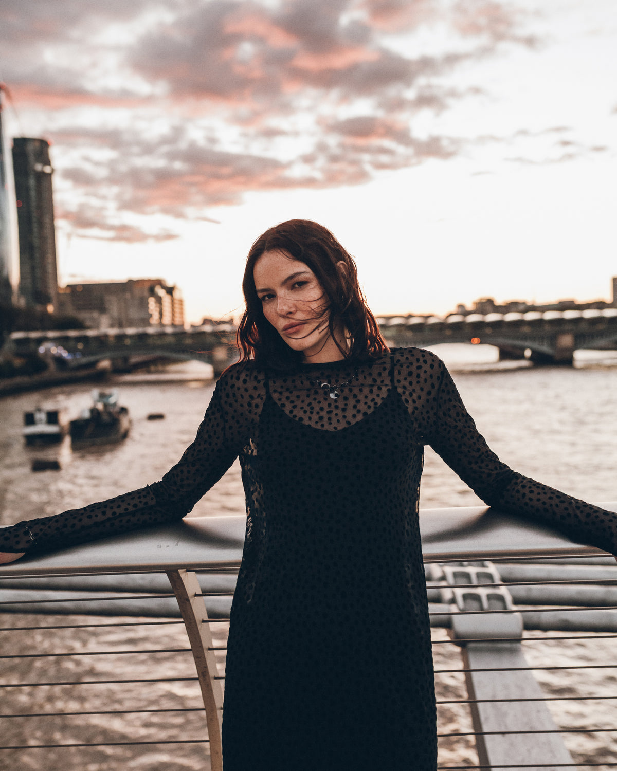 The Black Printed Mesh Dress