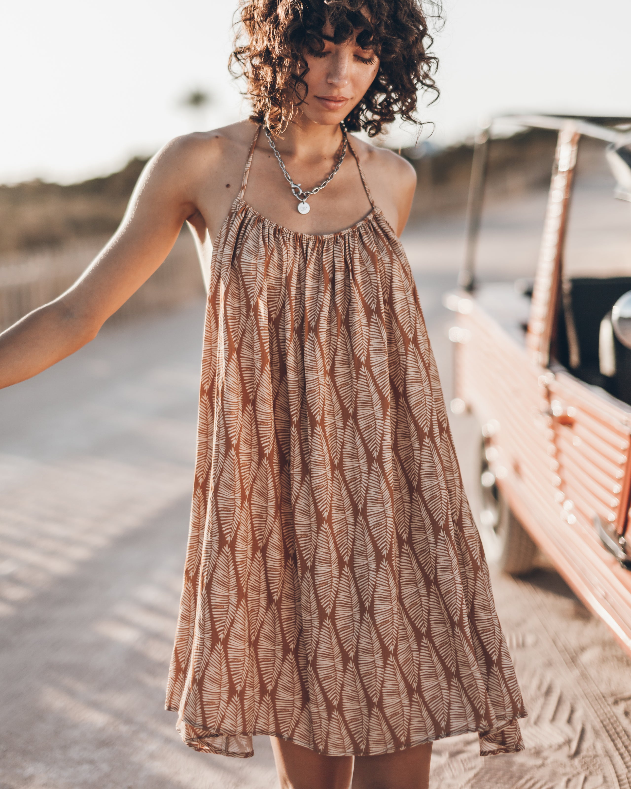 The Brown Printed Short Beach Dress