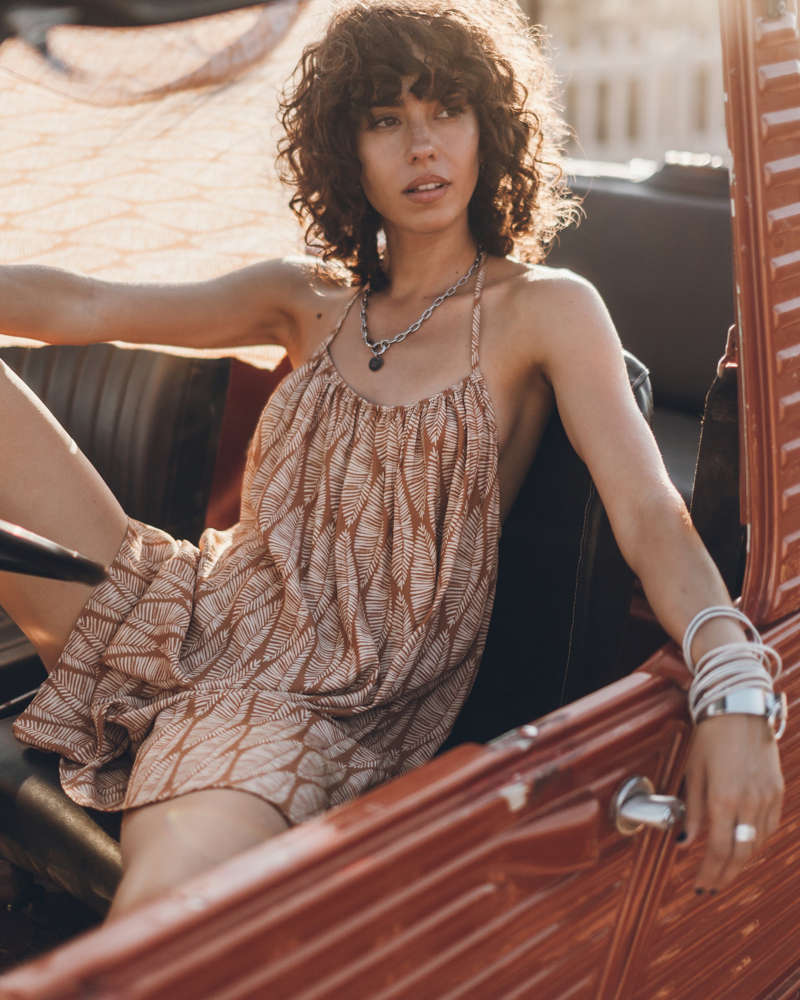 The Brown Printed Short Beach Dress