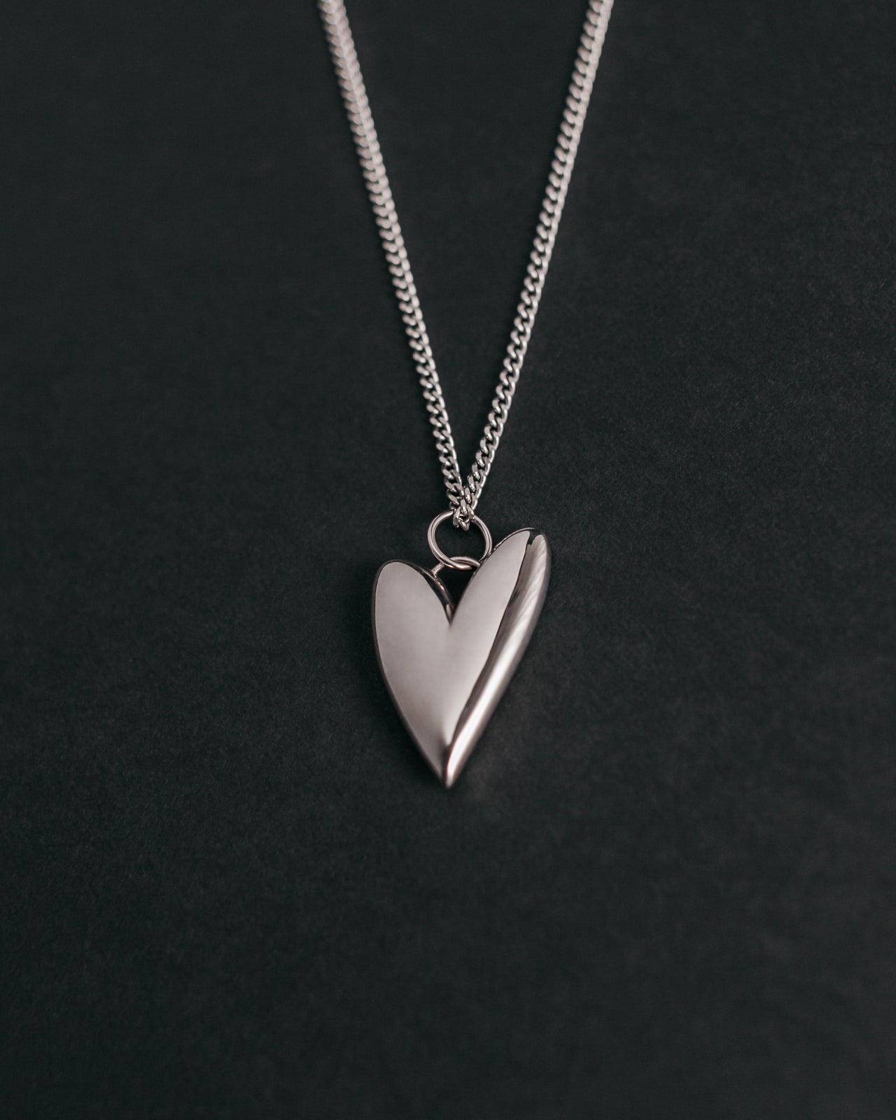 The Silver Long Heart Necklace Product Shot - Product photo