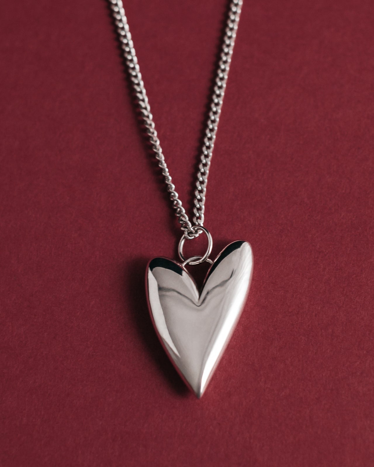 The Silver Long Heart Necklace Product Shot - Product photo