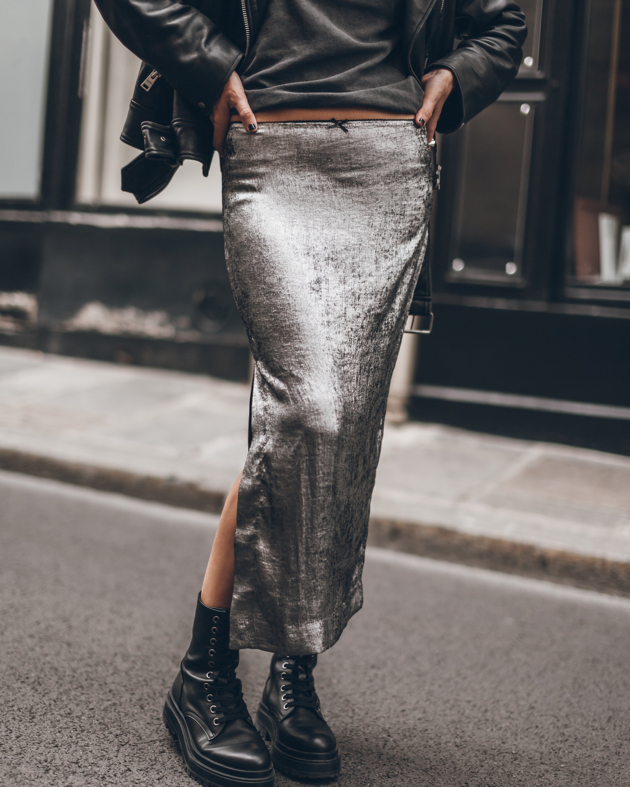 The Silver Long Sateen Skirt
