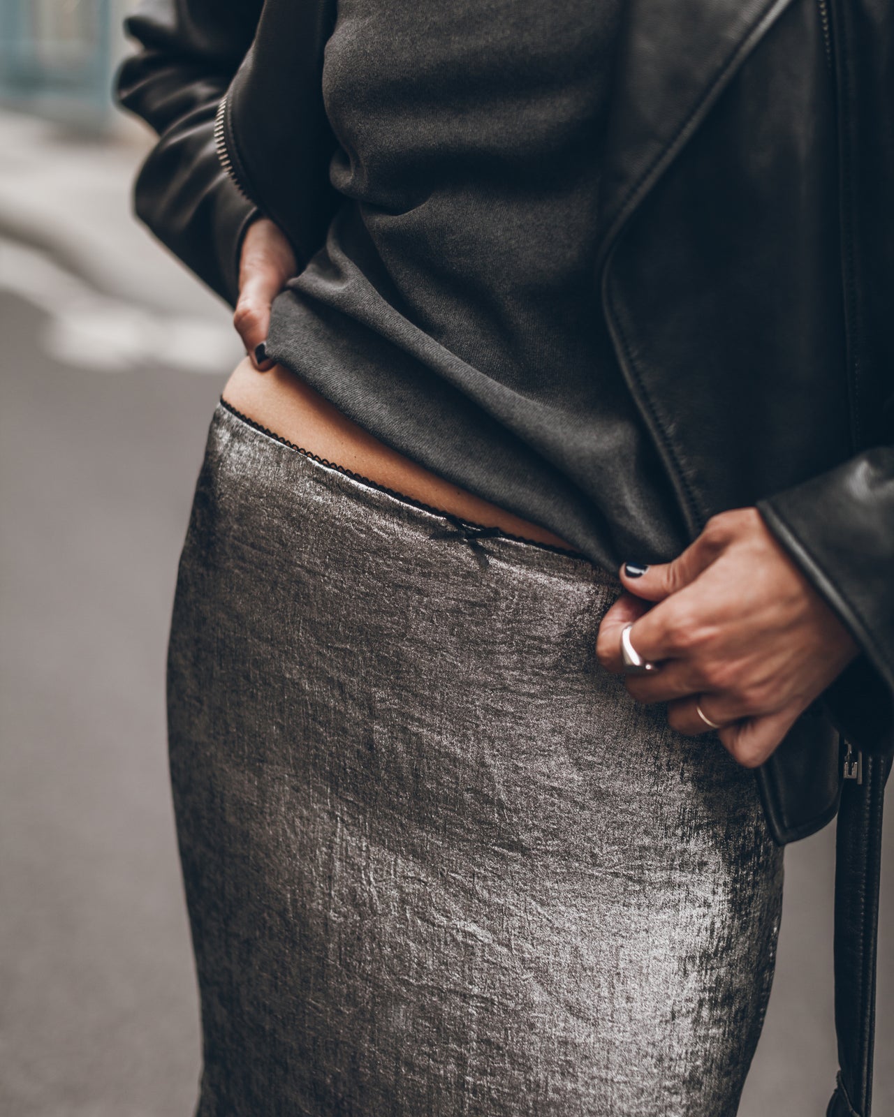 The Silver Long Sateen Skirt
