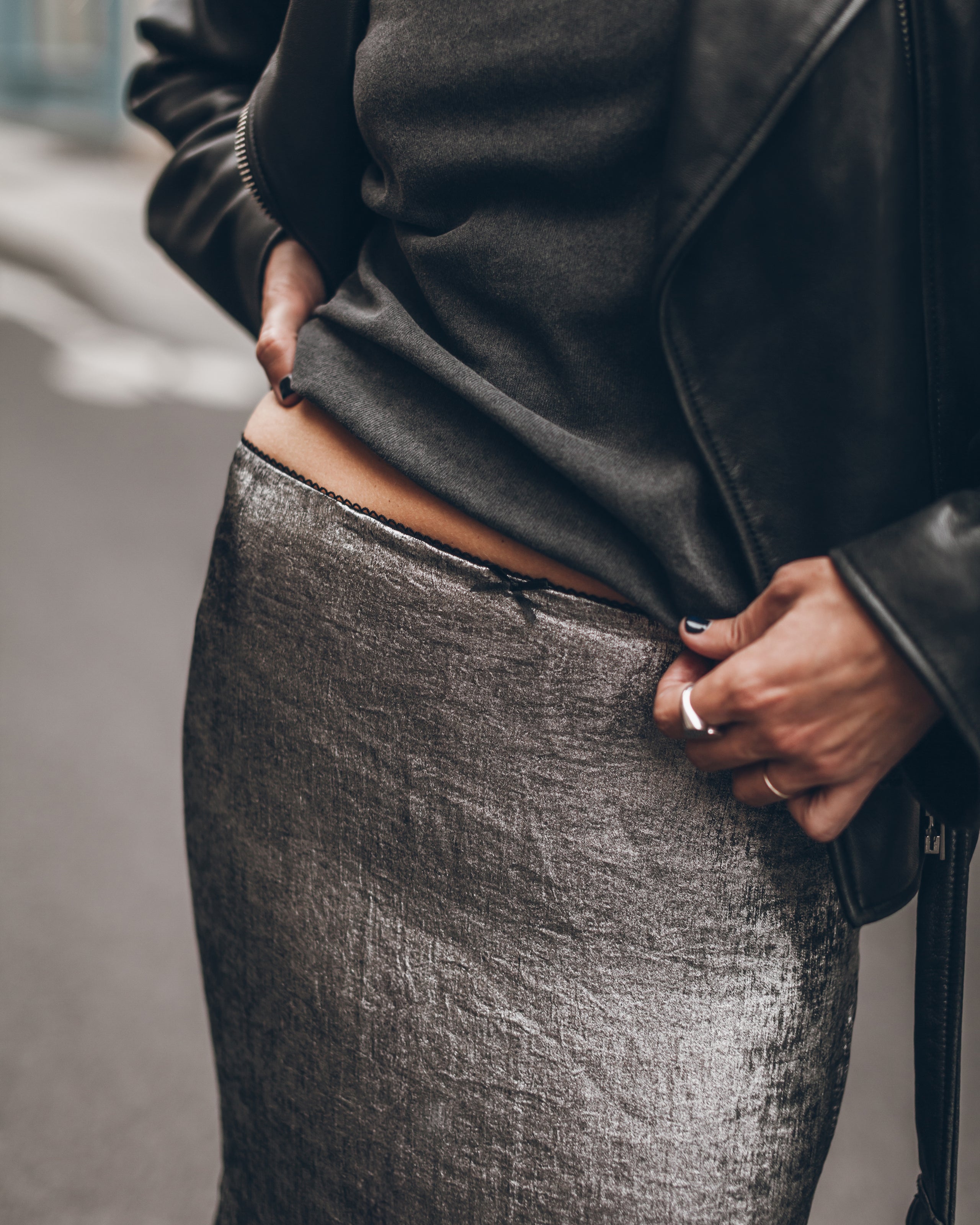 The Silver Long Sateen Skirt