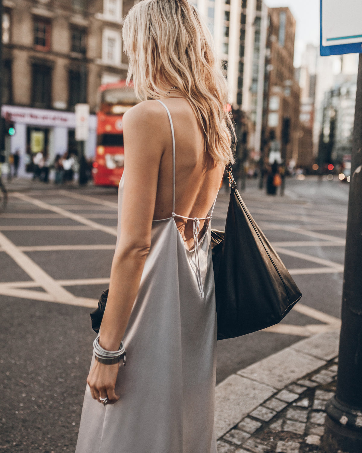 The Silver Satin Long Slip Dress