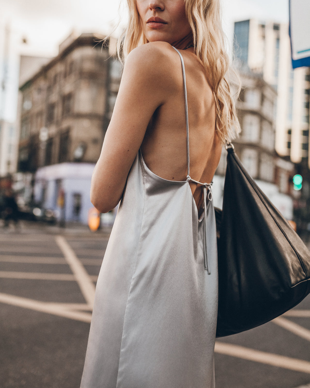 The Silver Satin Long Slip Dress
