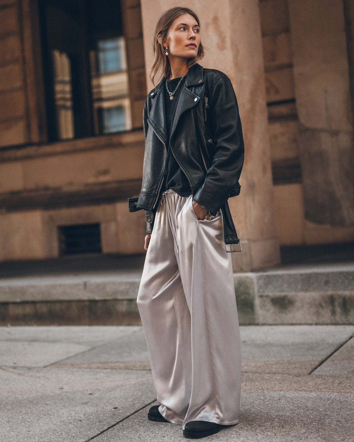 The Silver Satin Slip Pants