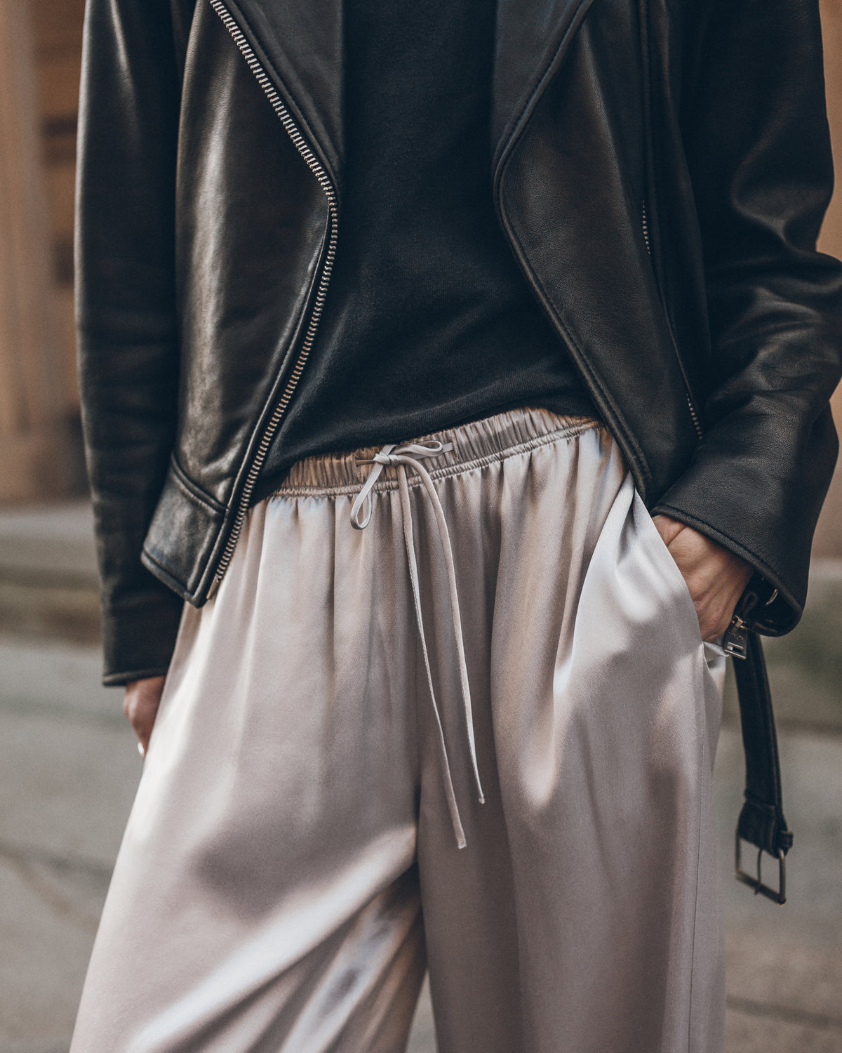 The Silver Satin Slip Pants