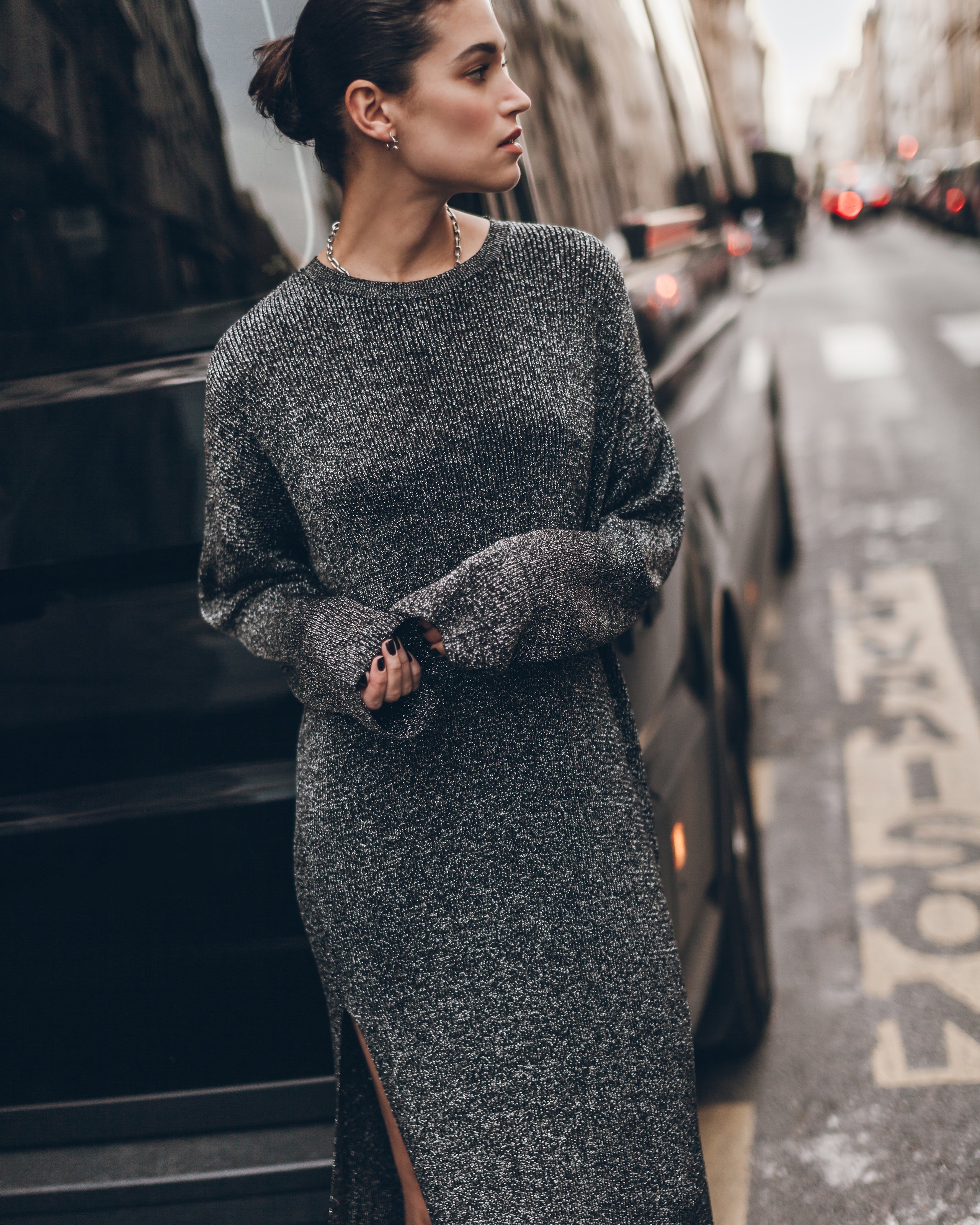The Silver Sparkly Loose Longsleeve Dress