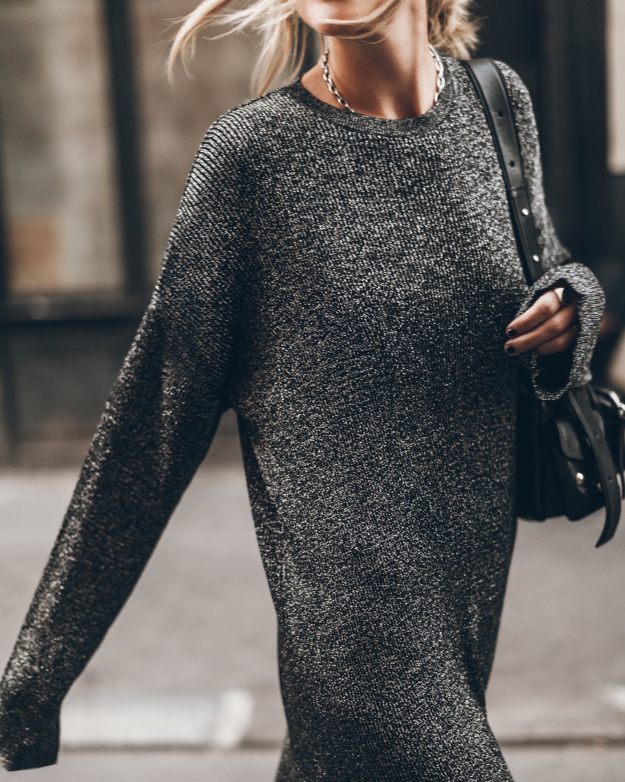 The Silver Sparkly Loose Longsleeve Dress