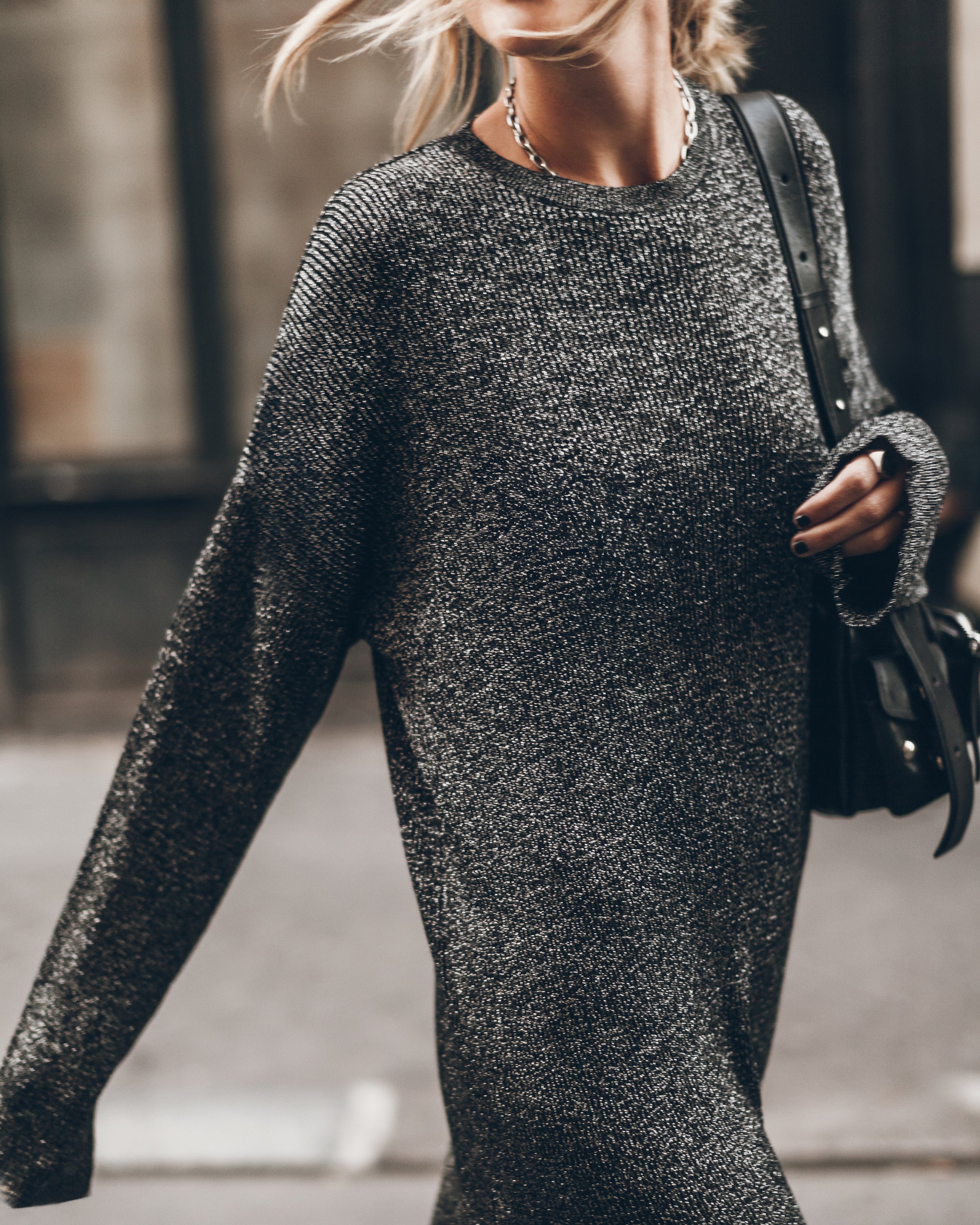 The Silver Sparkly Loose Longsleeve Dress