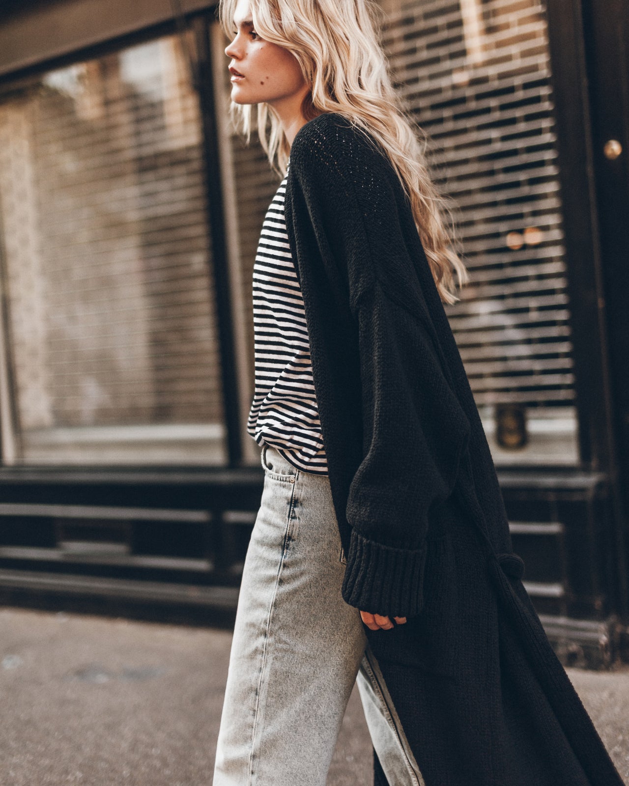 The Black Long Cotton Cardigan
