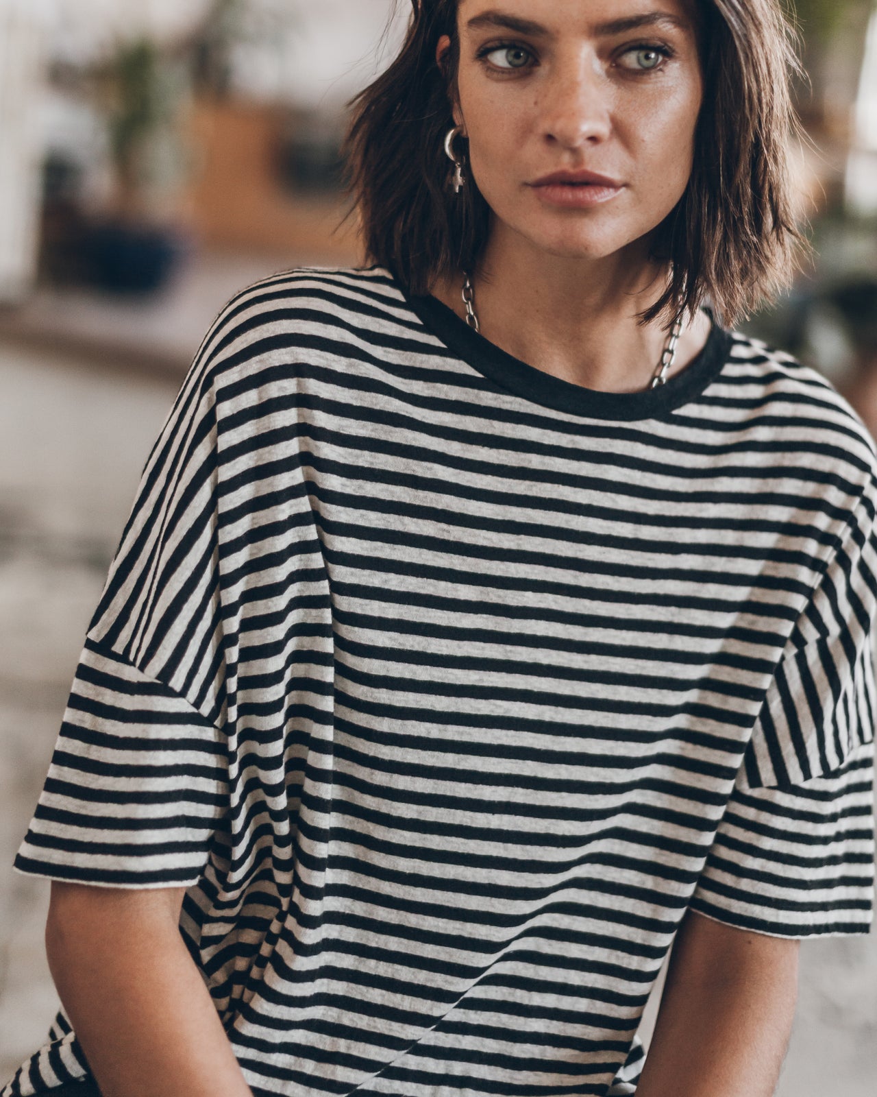 The Striped Long Loose Thin Linen T-Shirt