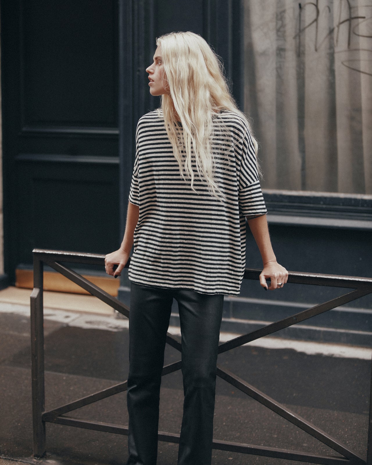 The Striped Long Loose Thin Linen T-Shirt