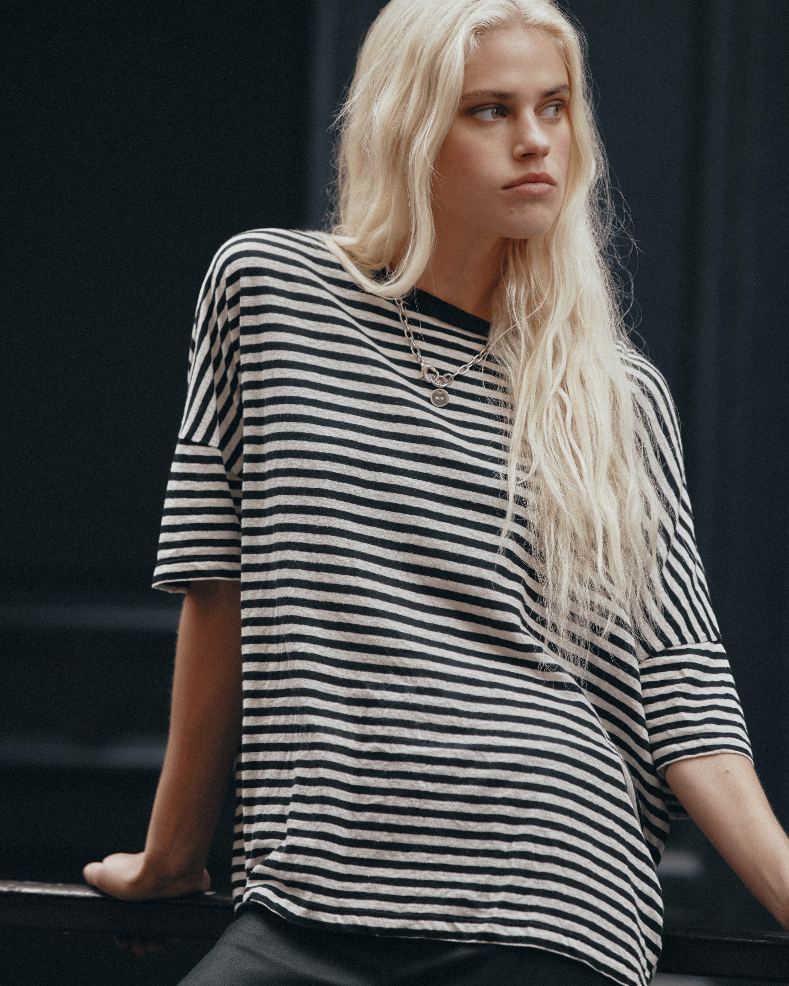 The Striped Long Loose Thin Linen T-Shirt