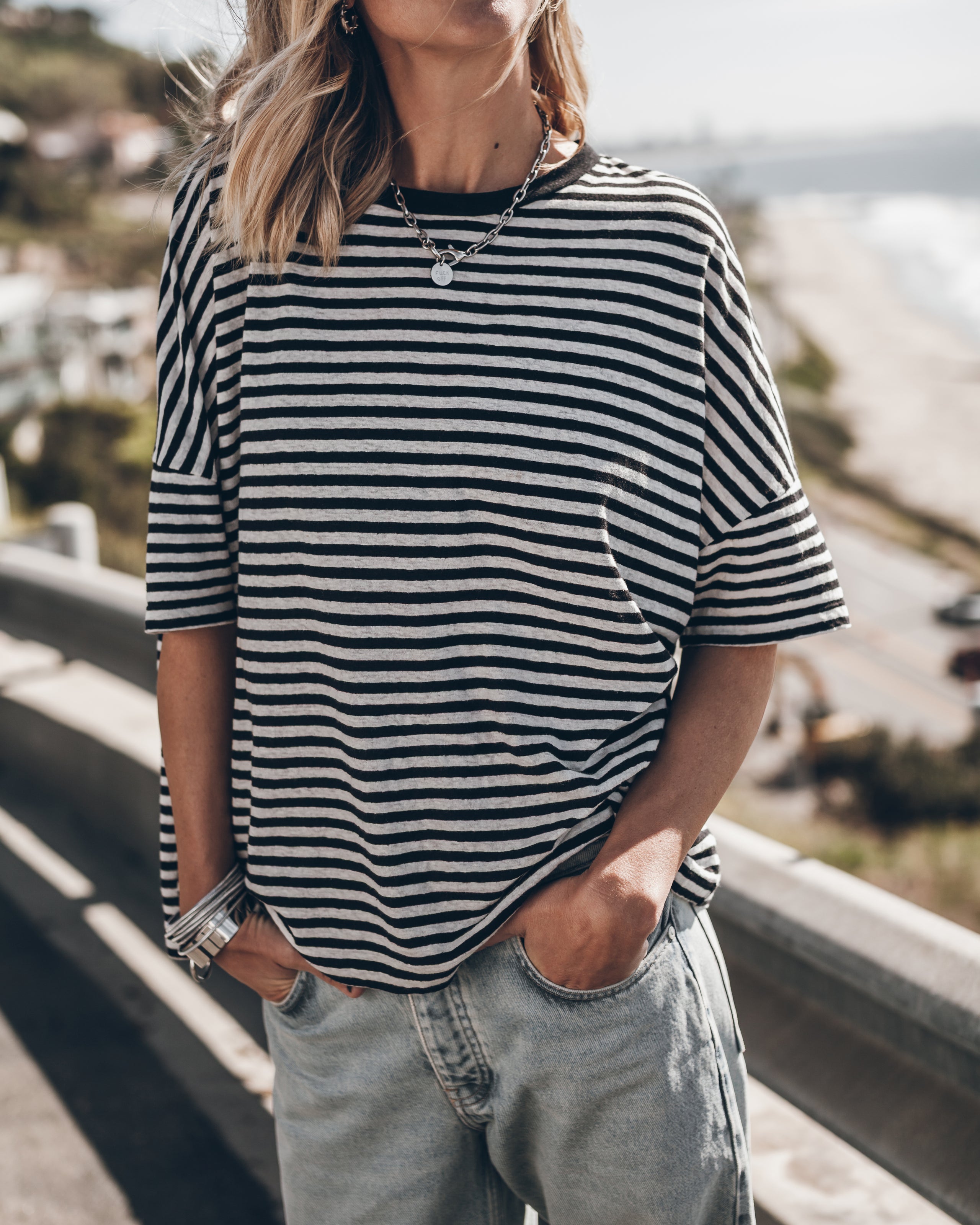 The Striped Long Loose Thin Linen T-Shirt