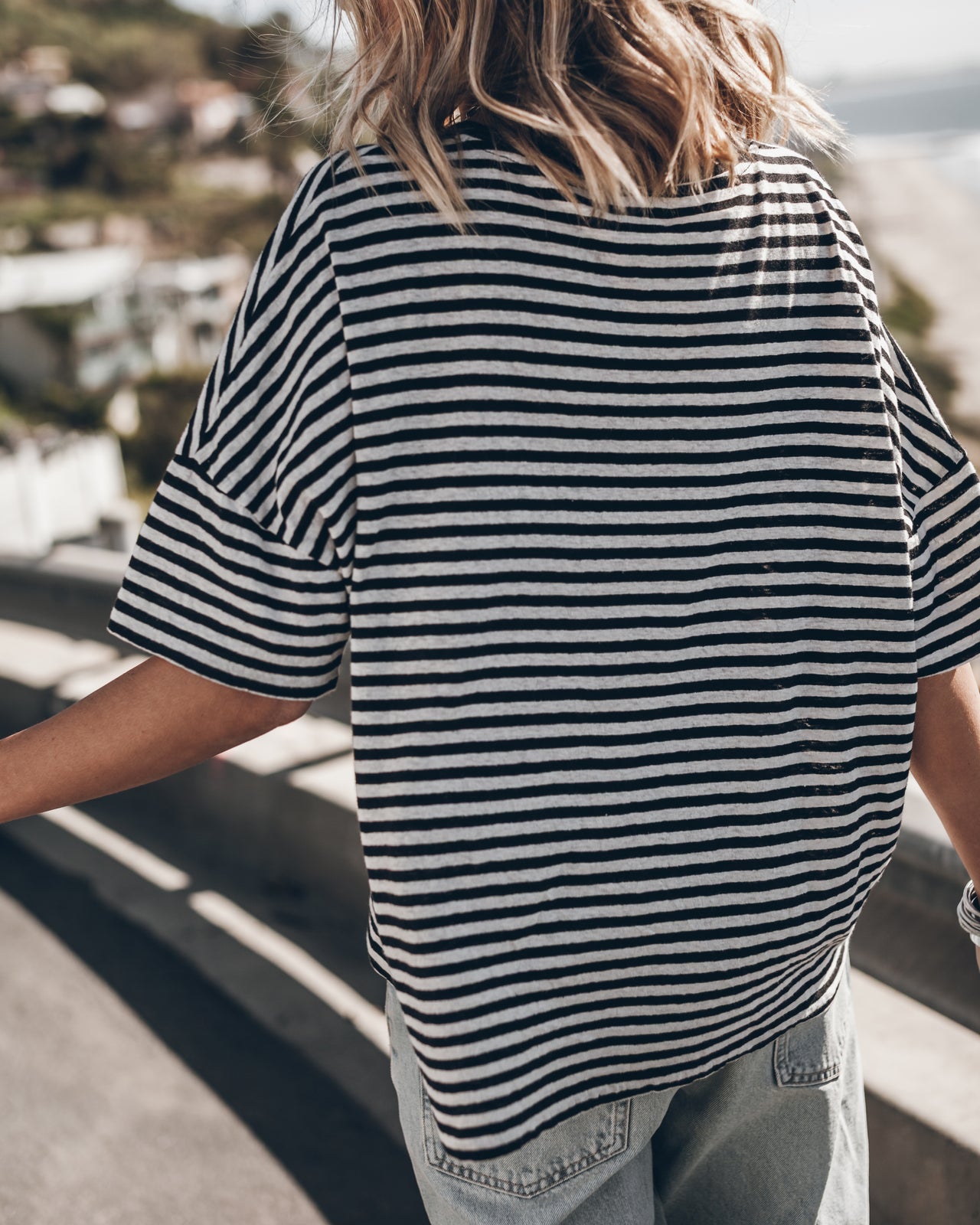 The Striped Long Loose Thin Linen T-Shirt