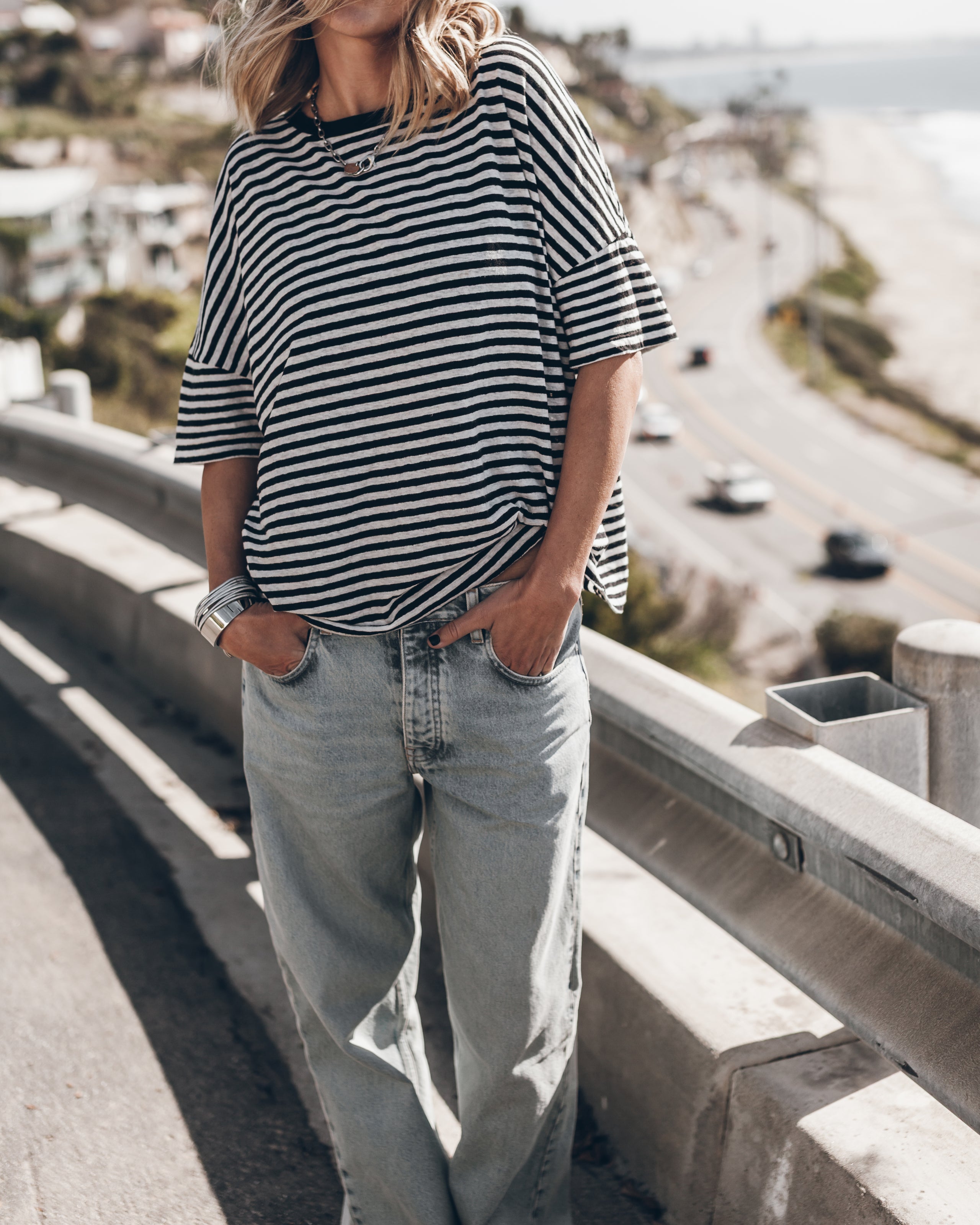 The Striped Long Loose Thin Linen T-Shirt