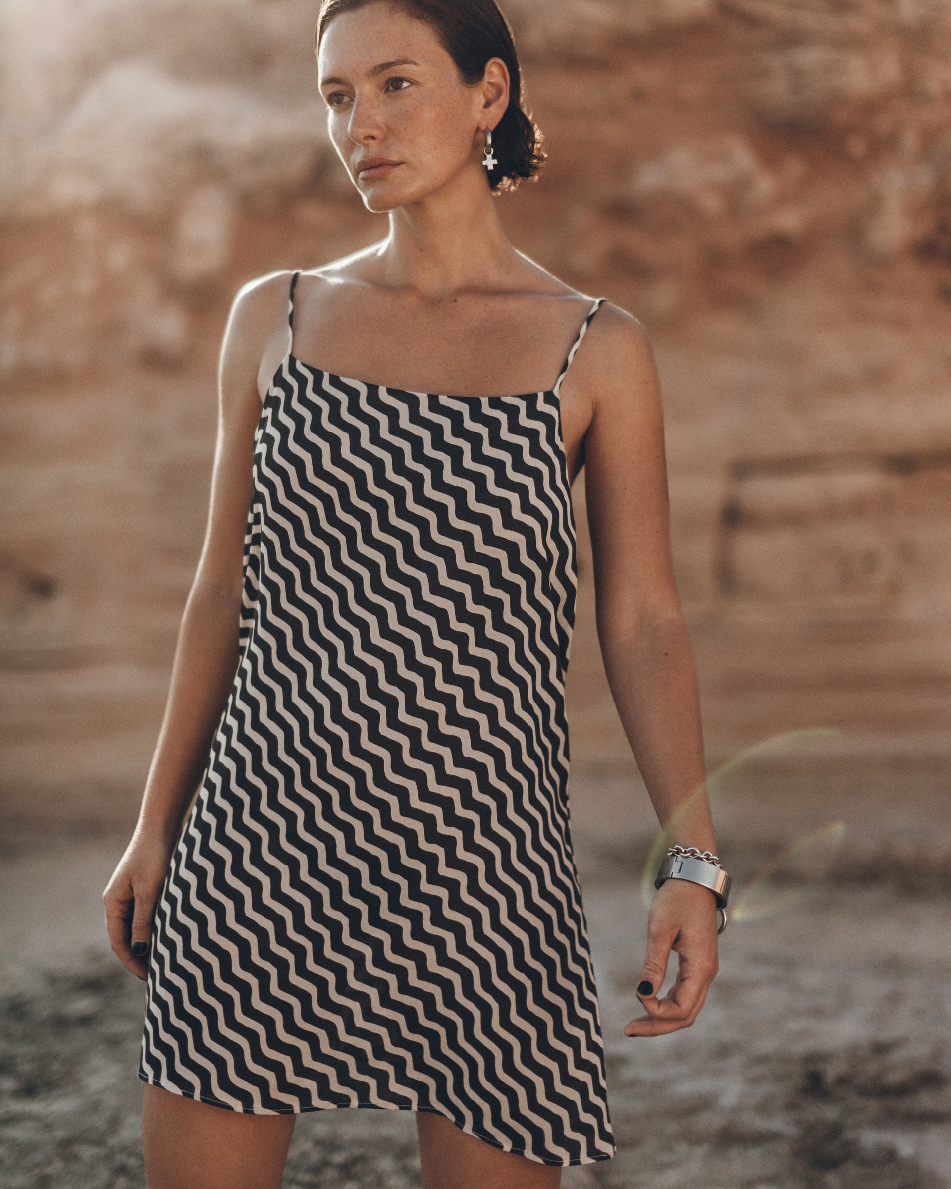 MIKUTA | The Striped Sheer Short Slip Dress | Designer Clothes & Apparel | L