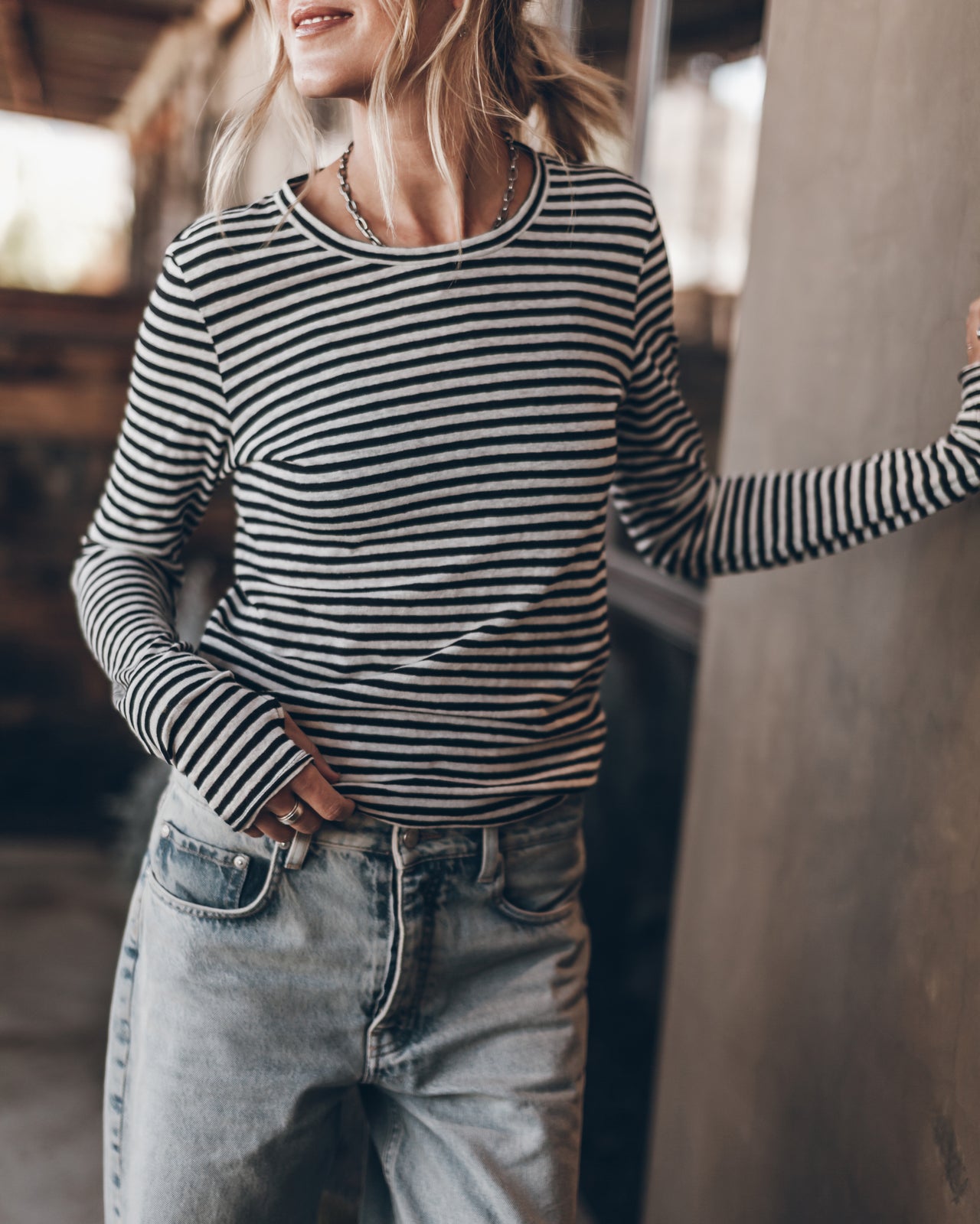 The Striped Thin Linen Longsleeve