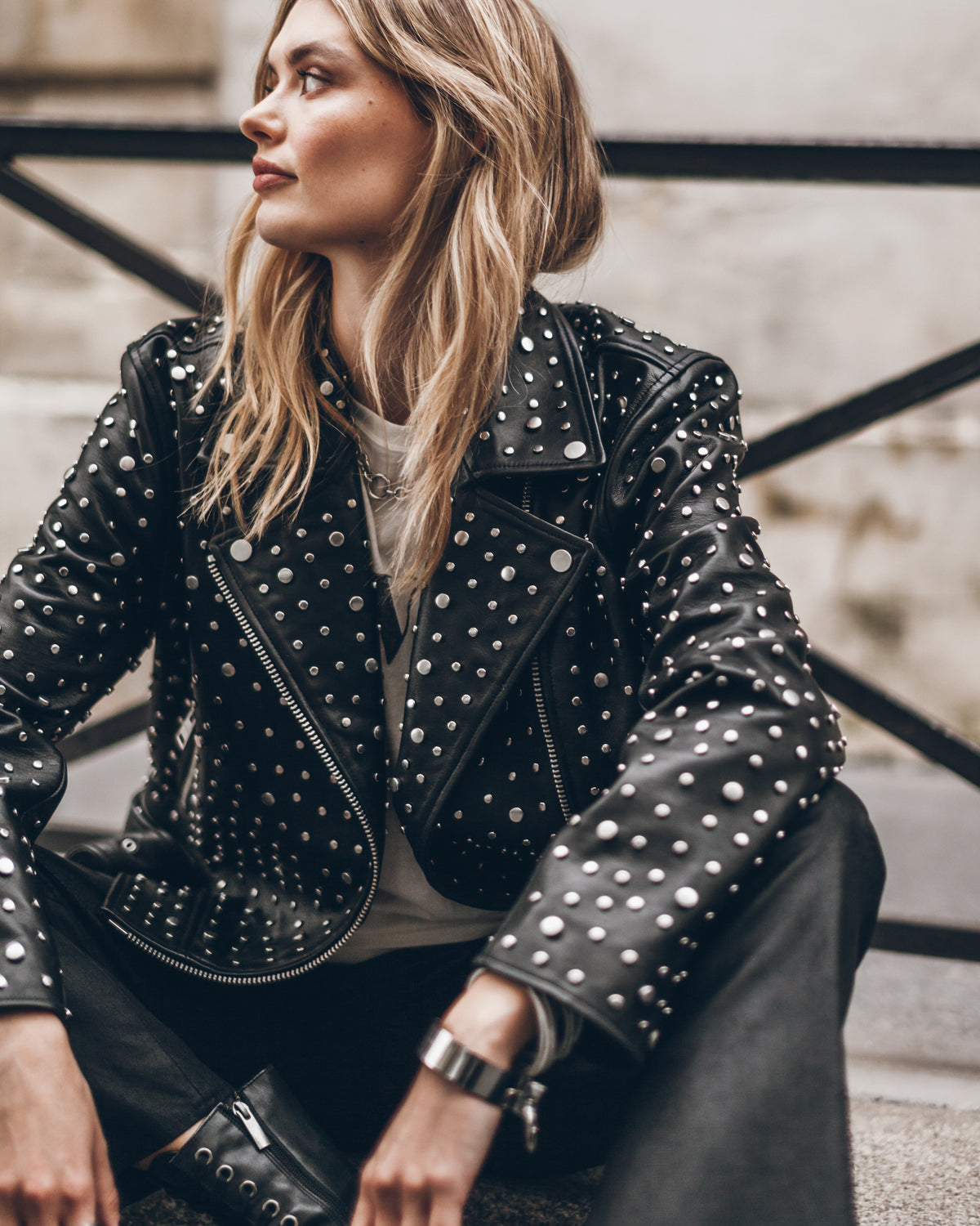 MIKUTA Studded Leather Jacket