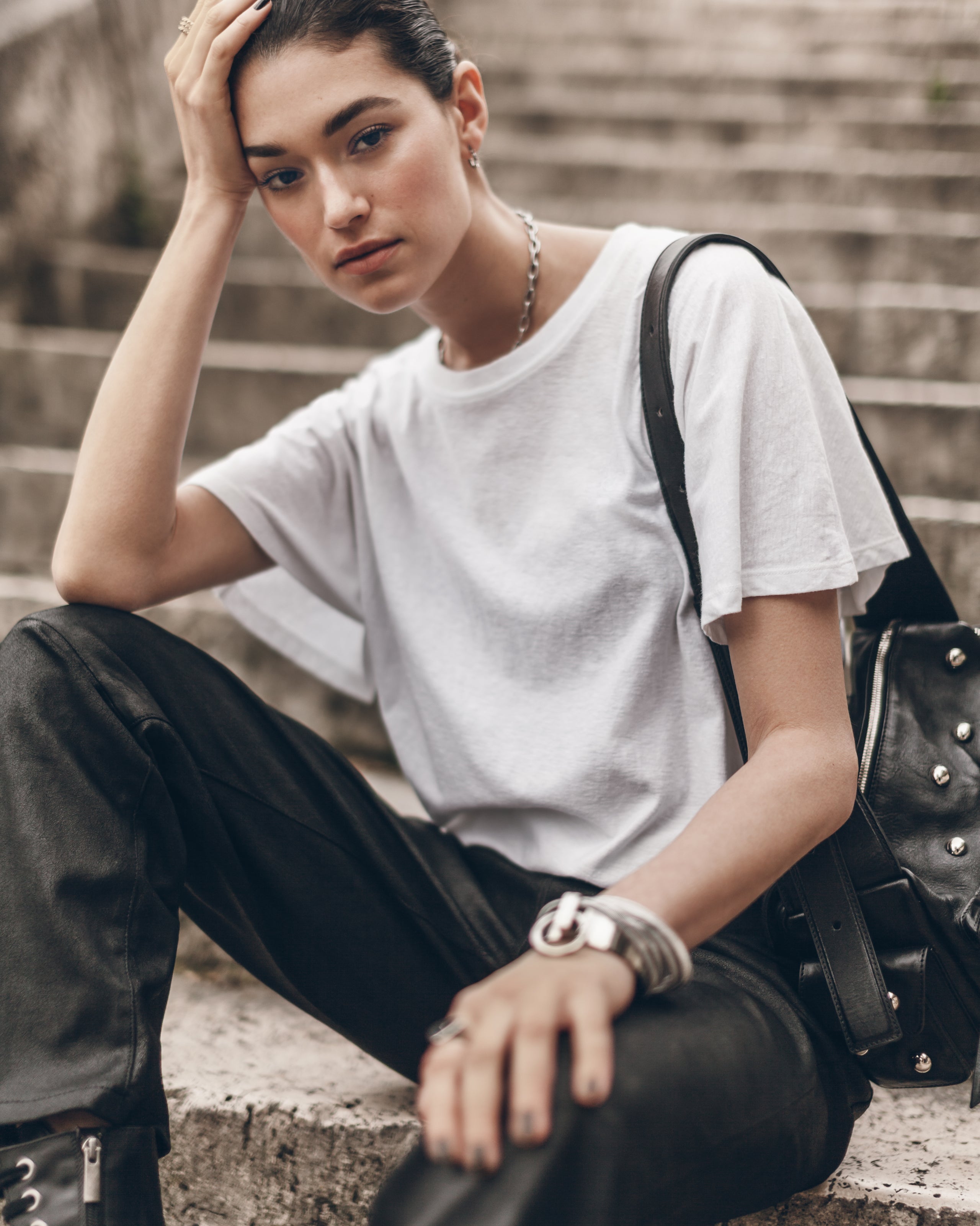 The White Embroidered Hemp Bat T-Shirt