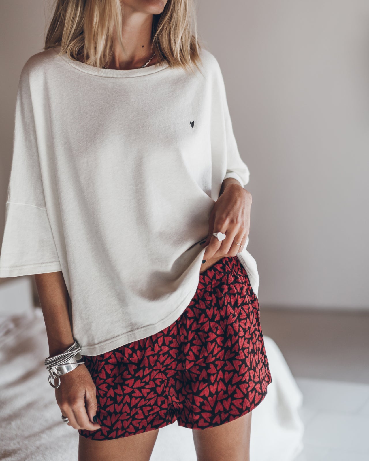 White heart t-shirt detail - Valentine's Day relaxed fit tee