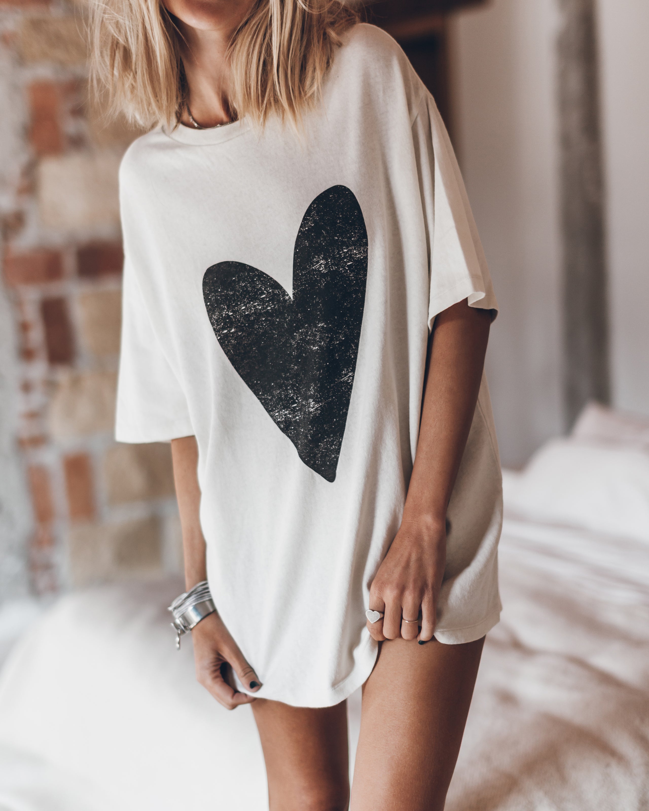 White heart unisex t-shirt styled - casual Valentine's Day look