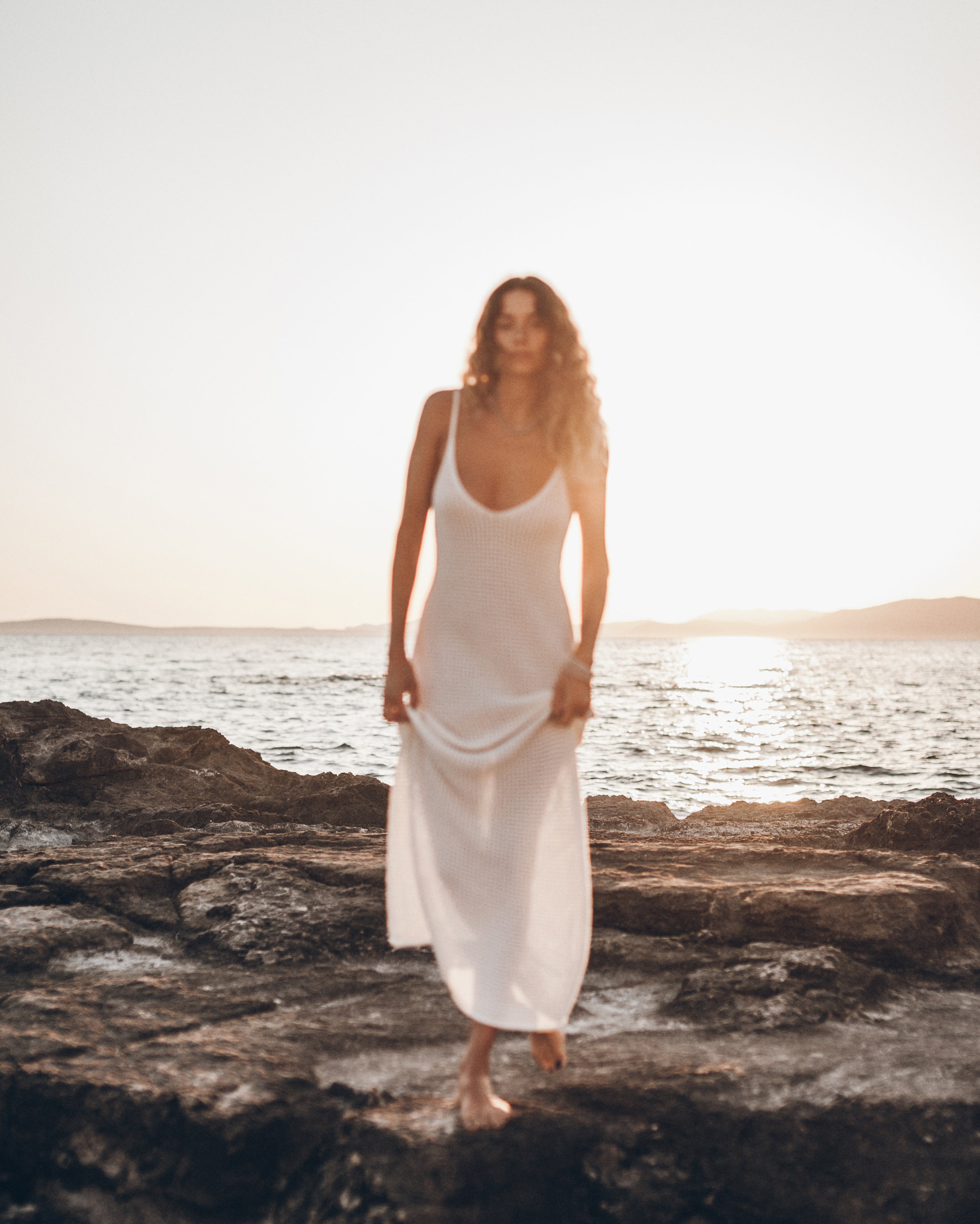 white knit beach dress Stone Cut Out Sheer Knit Maxi Beach Dress