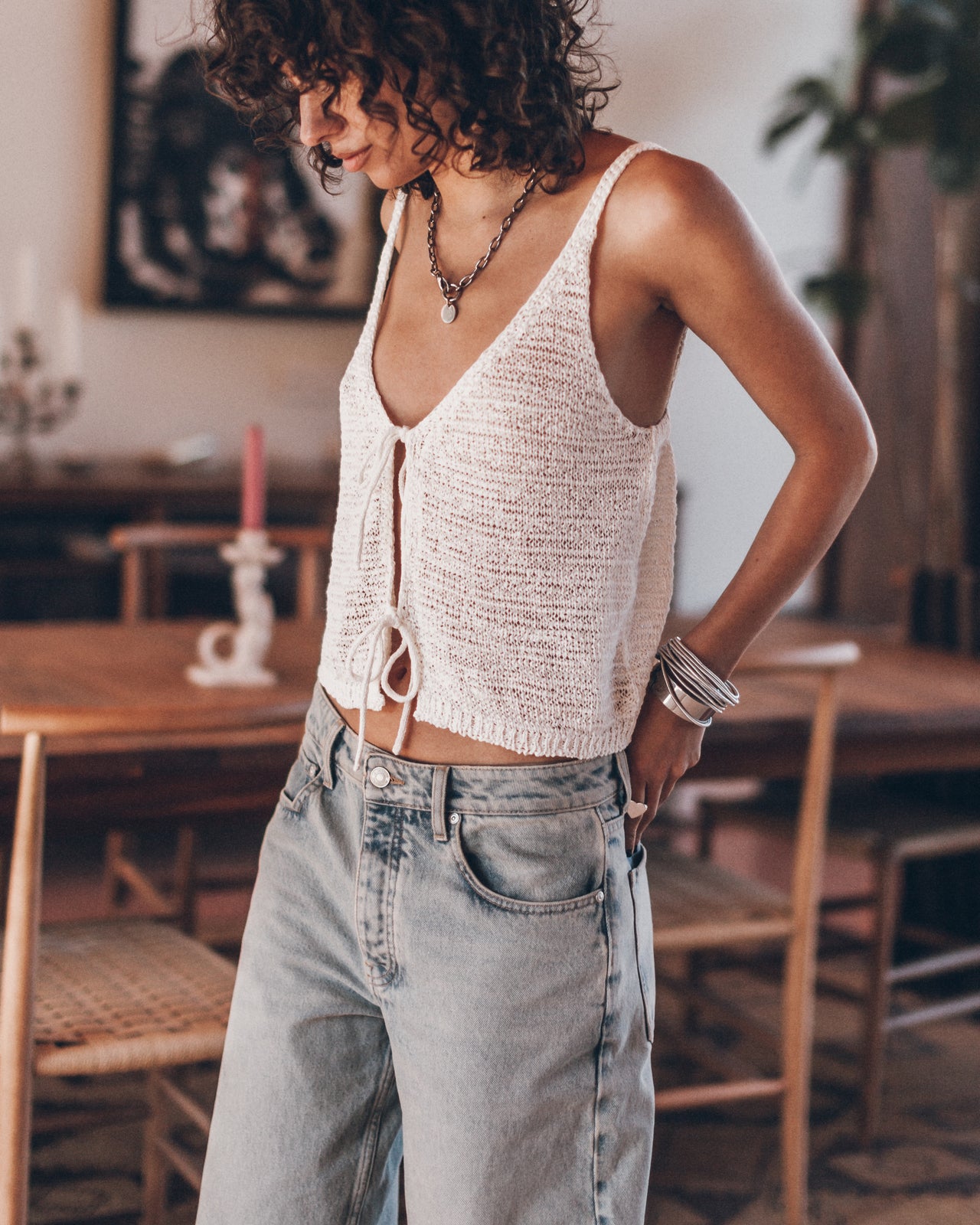 The White Knitted Vest Top