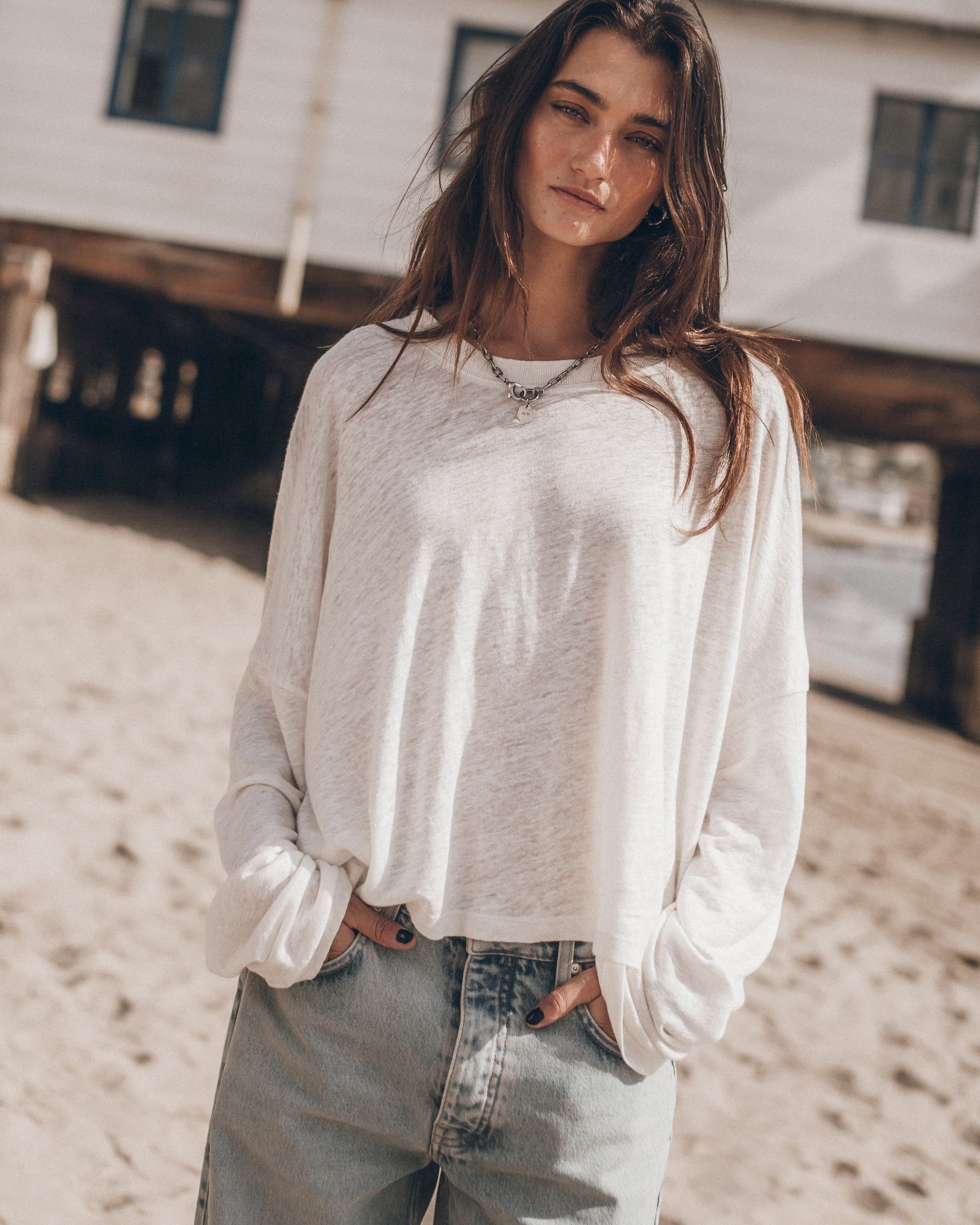 The White Loose Linen Longsleeve