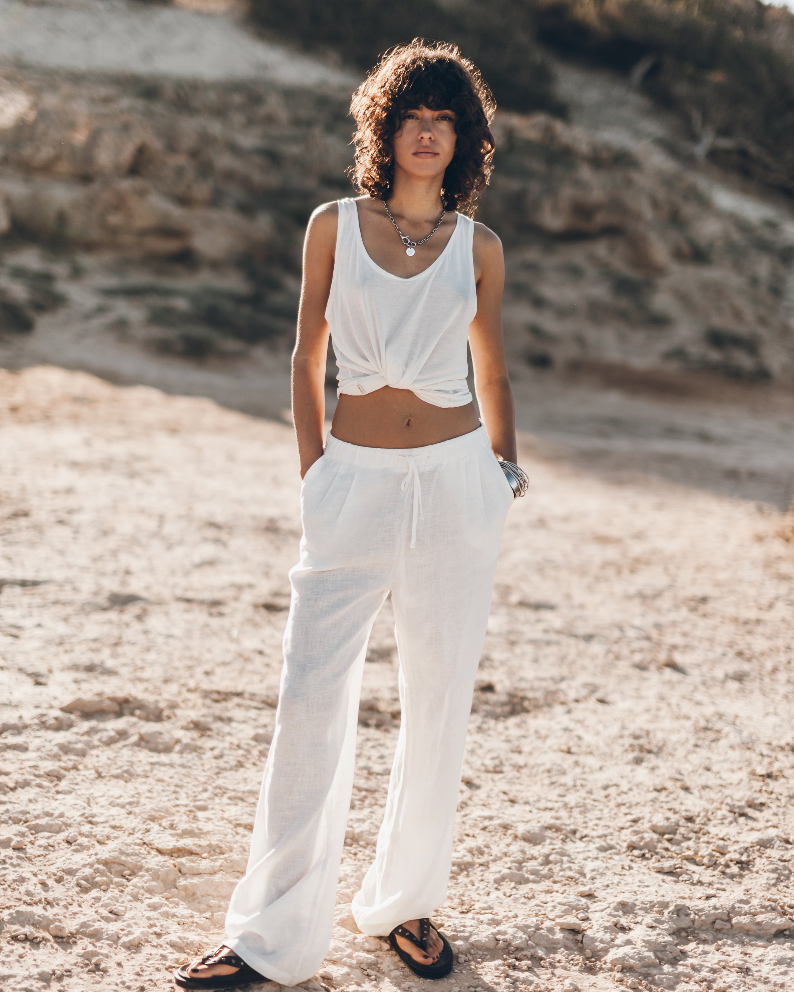 The White Loose Linen Pants