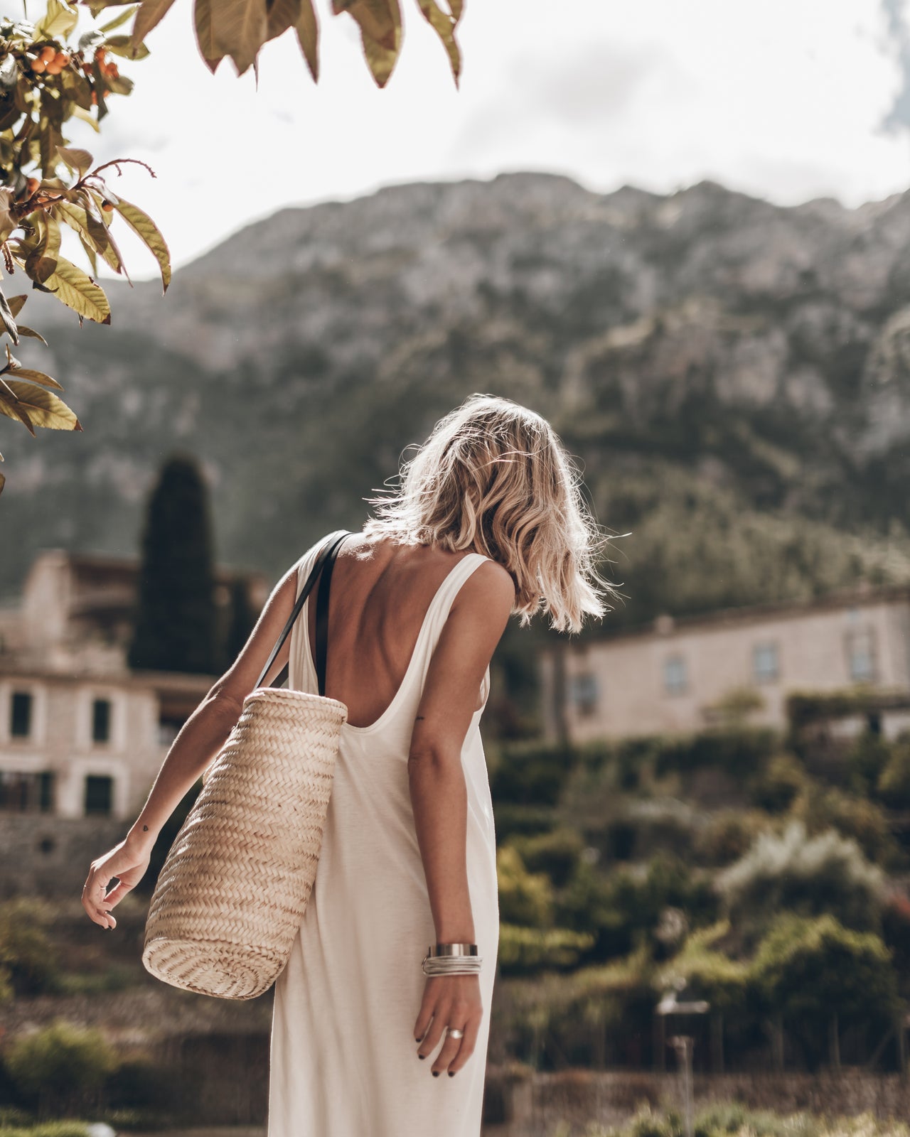 The White Low Back Base Tank Dress The Black Chunky Sandals The Large Cesta Bag - Product photo
