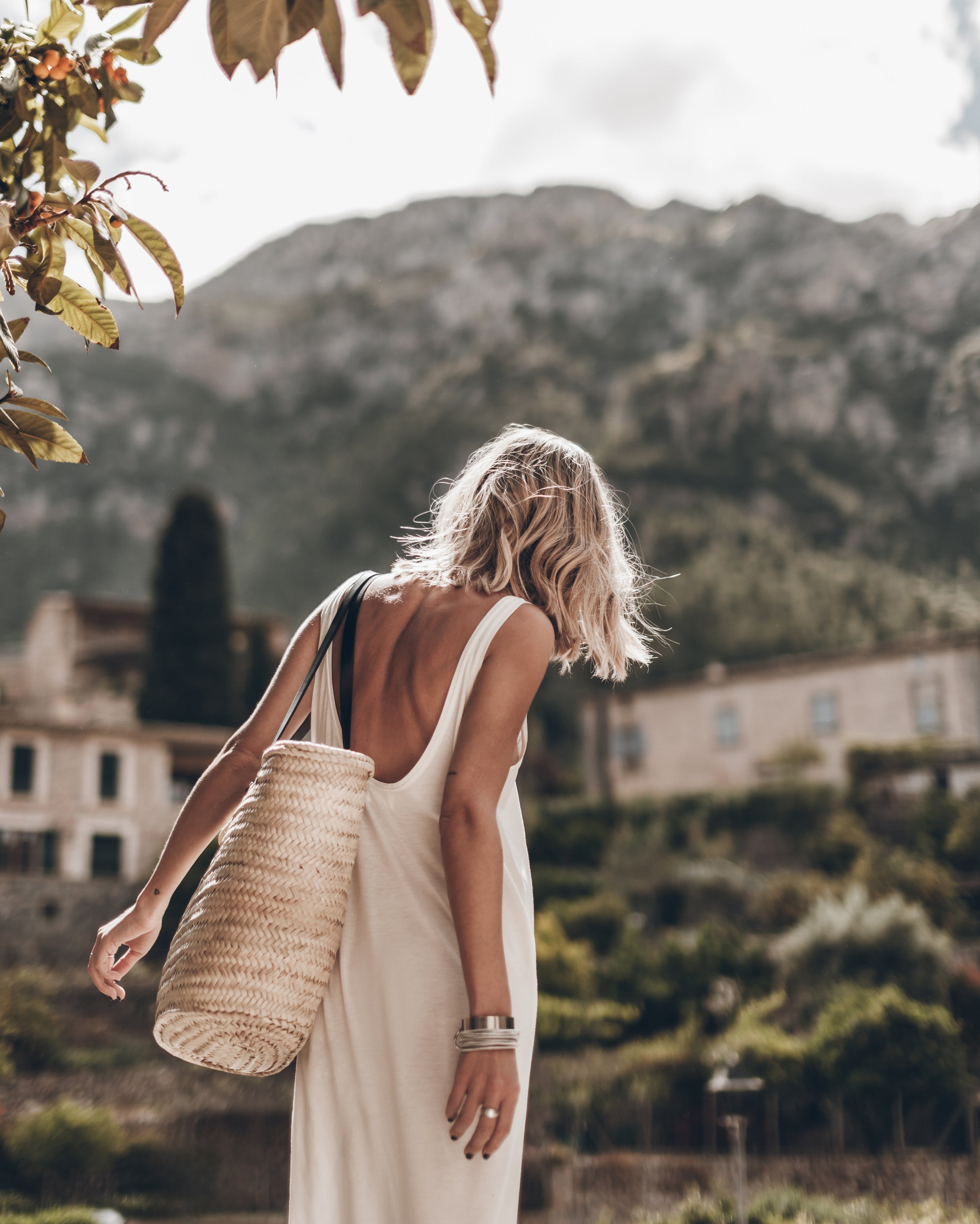 The White Low Back Base Tank Dress The Black Chunky Sandals The Large Cesta Bag - Product photo