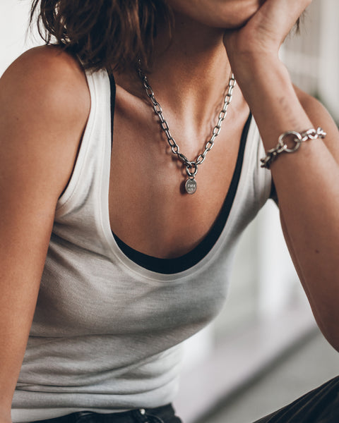 The White Sheer Tank Top The Black Sheer Tank Top The Off Necklace The Chunky Chain Bracelet Stud...
