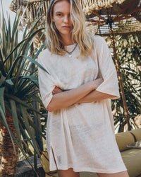 The White Short Loose Linen T-Shirt Dress