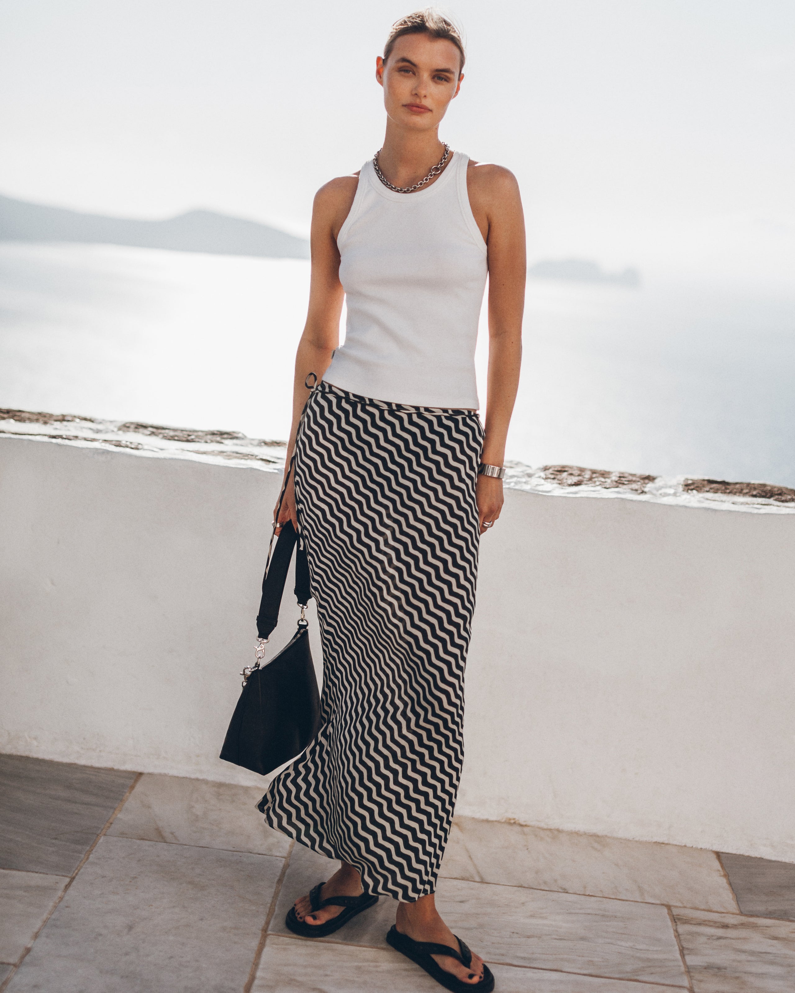 The Striped Long Sheer Slip Skirt