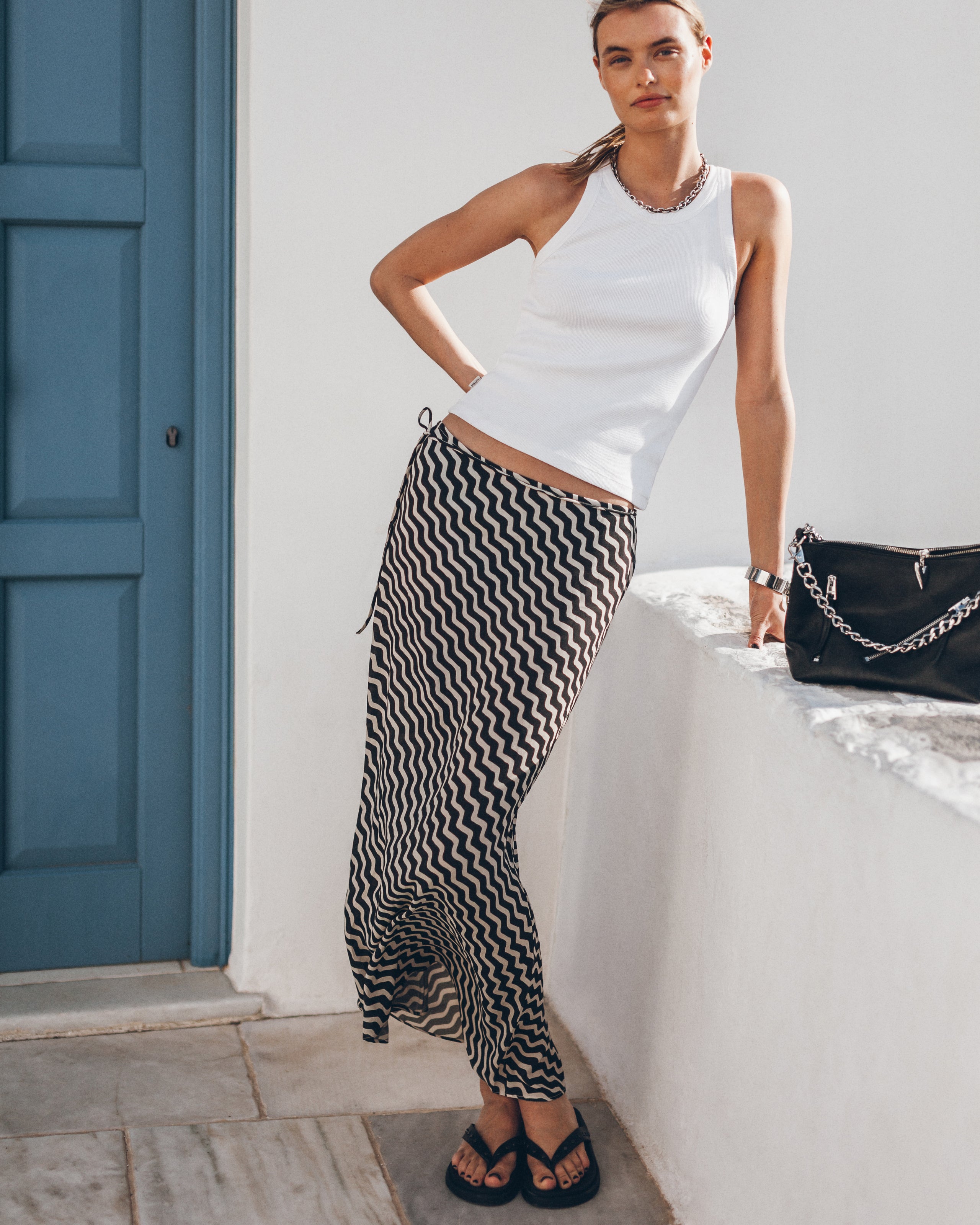 The Striped Long Sheer Slip Skirt