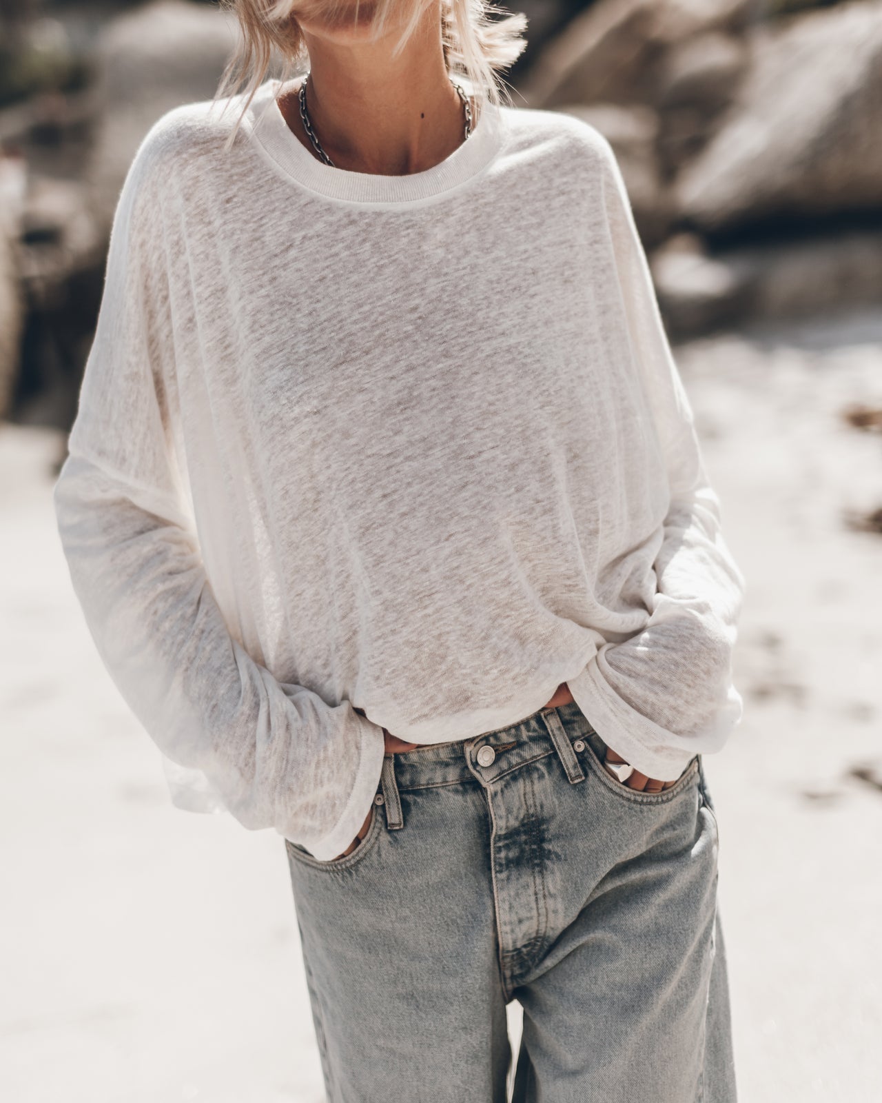 The White Loose Linen Longsleeve